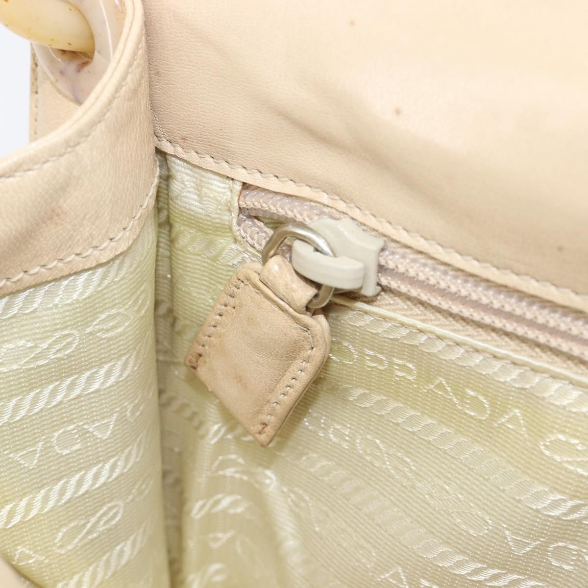 Prada Resin Chain Ruffle Flap Leather Beige Leather Handbag (Pre-Owned)