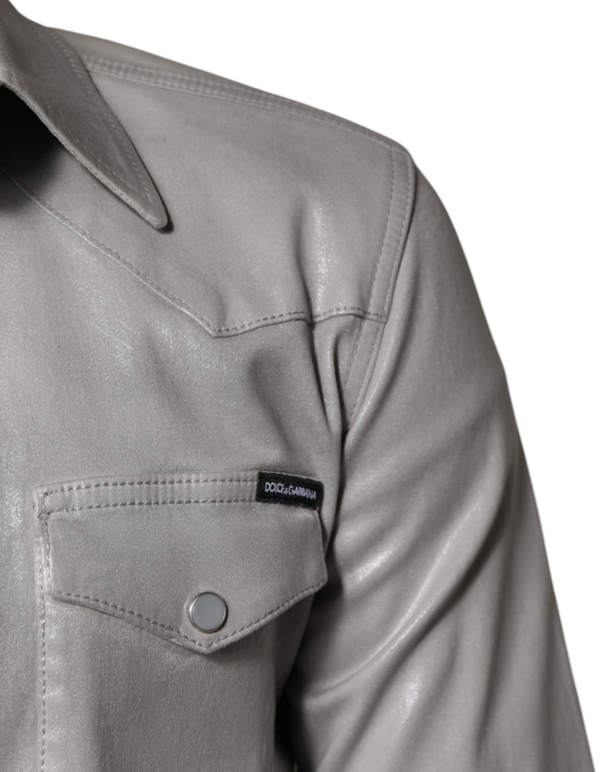 Dolce & Gabbana Metallic Gray Cotton Button Down Men's Shirt (Pre-Owned)