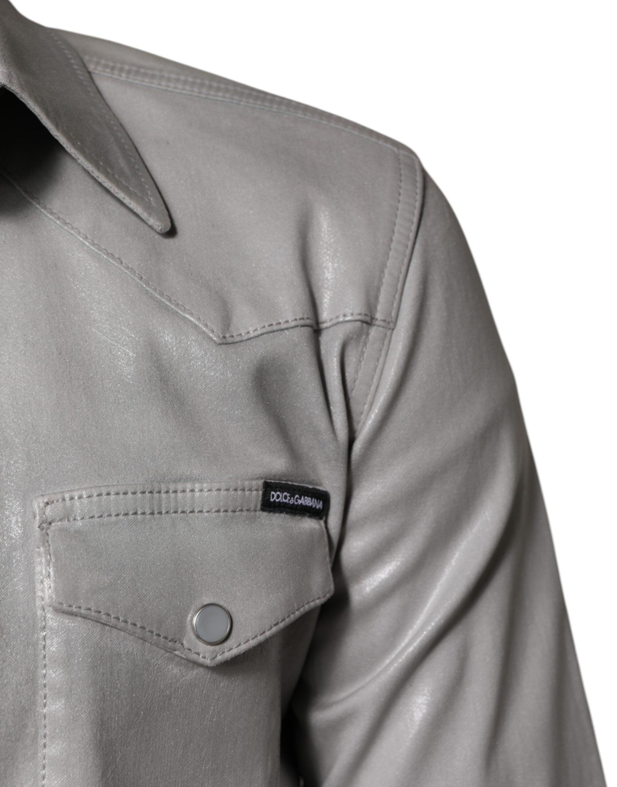 Dolce & Gabbana Metallic Gray Cotton Button Down Men's Shirt