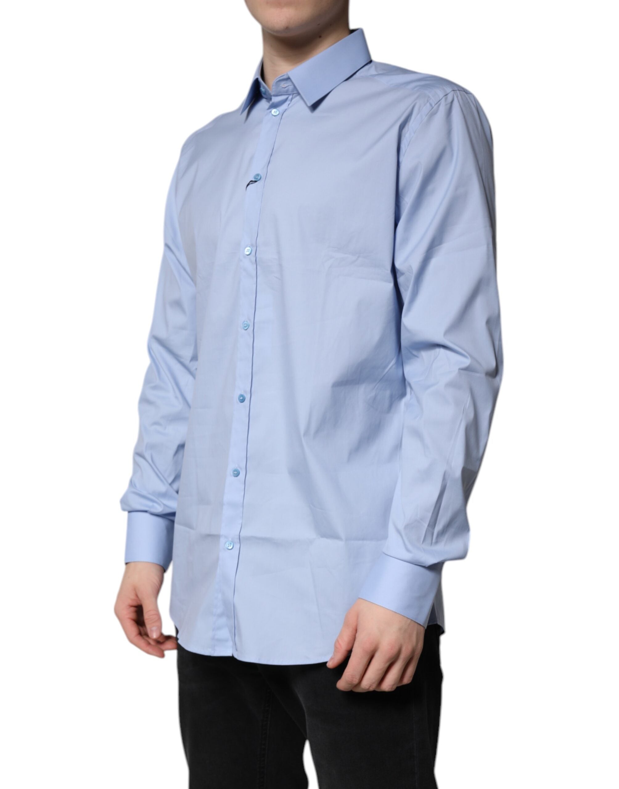Dolce & Gabbana Light Blue Cotton GOLD Dress Formal Men's Shirt (Pre-Owned)