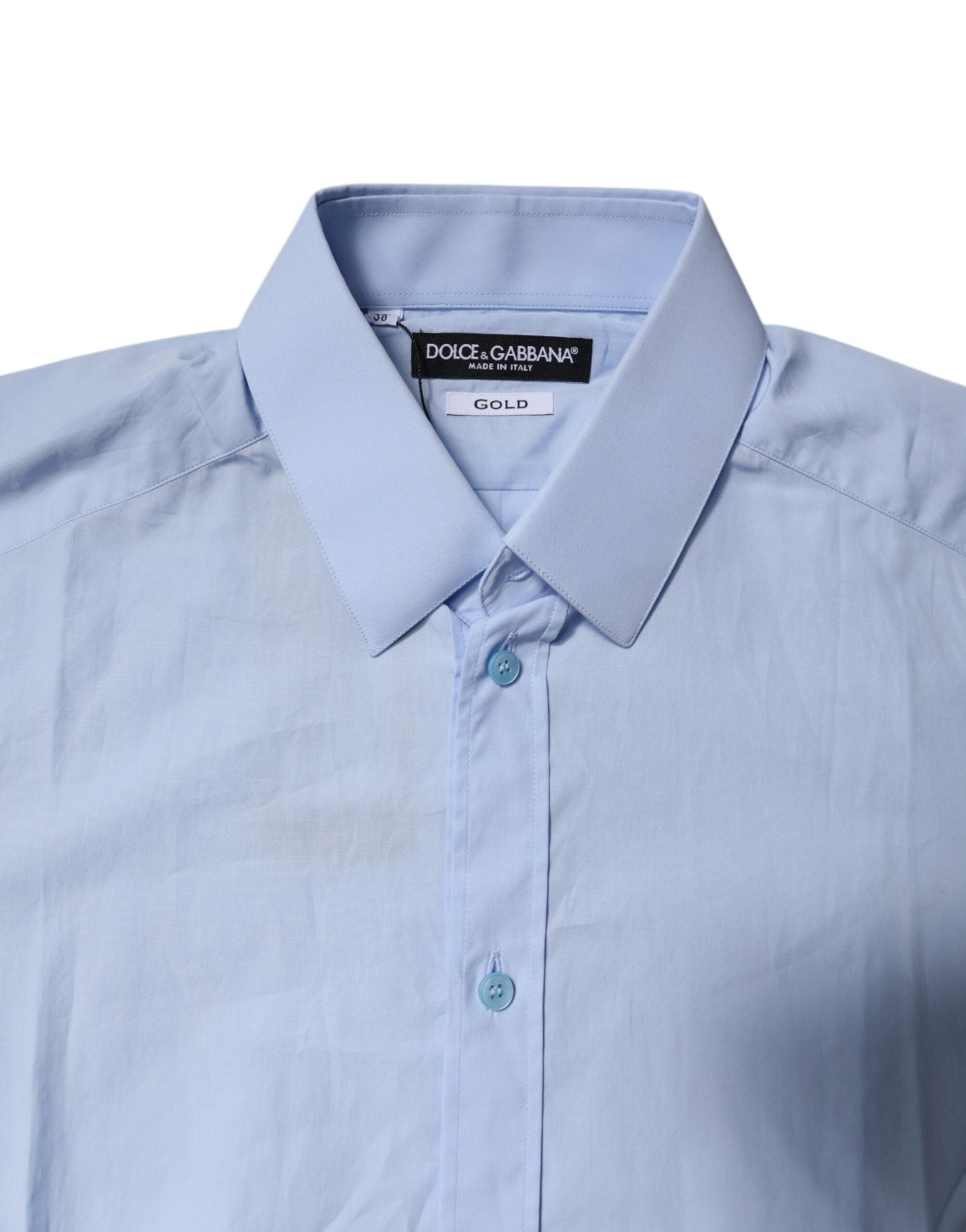 Dolce & Gabbana Light Blue Cotton GOLD Dress Formal Men's Shirt