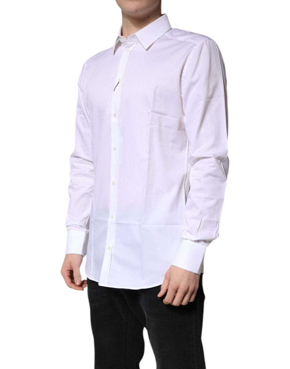 Dolce & Gabbana White Cotton Collared GOLD Dress Formal Men's Shirt (Pre-Owned)