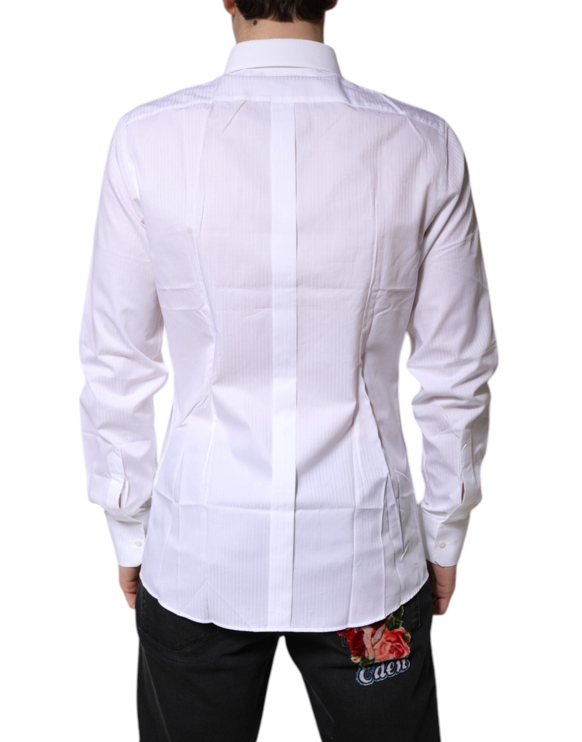Dolce & Gabbana White Cotton Collared GOLD Dress Formal Men's Shirt (Pre-Owned)