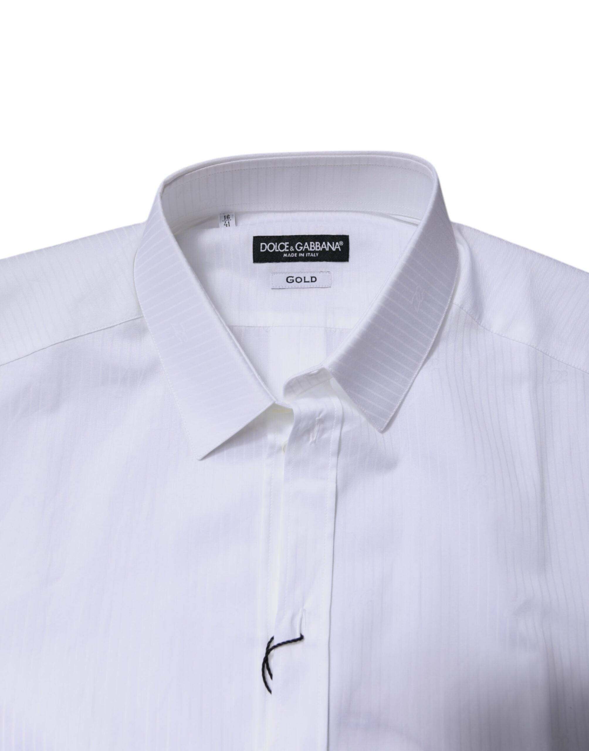 Dolce & Gabbana White Cotton Collared GOLD Dress Formal Men's Shirt (Pre-Owned)