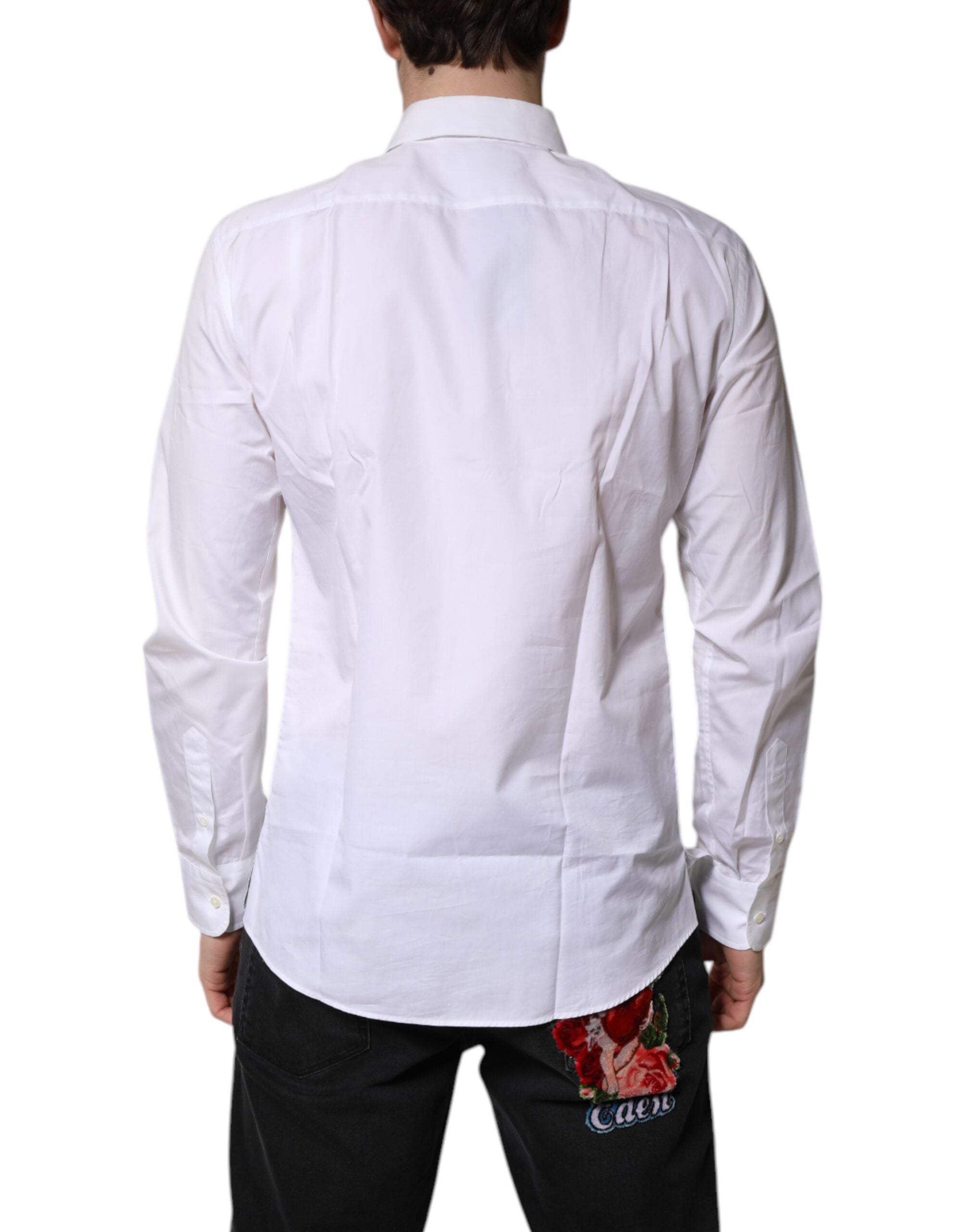 Dolce & Gabbana White Cotton Collared Dress Formal Men's Shirt (Pre-Owned)