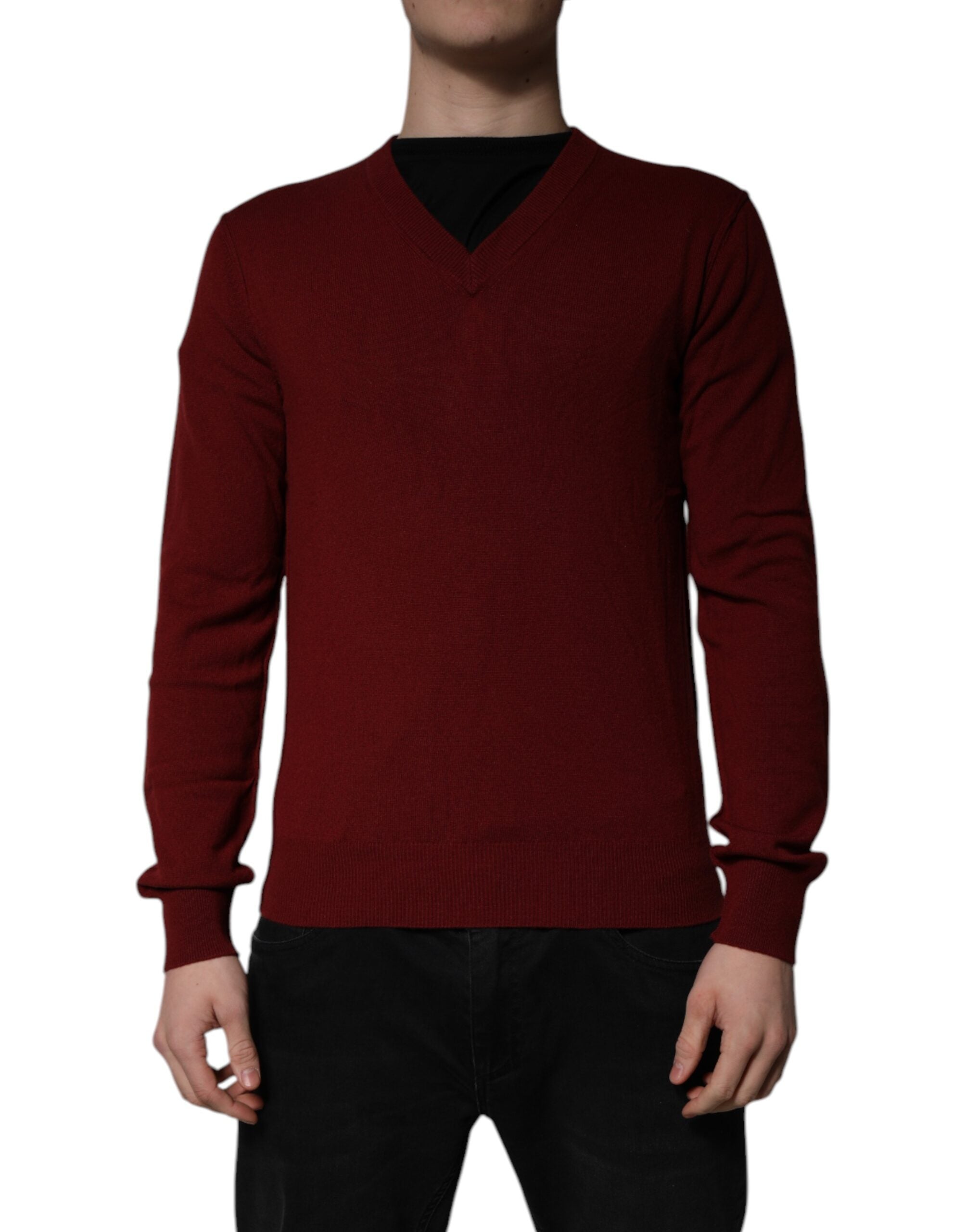 Dolce & Gabbana Maroon Cashmere V-neck Men Pullover Men's Sweater