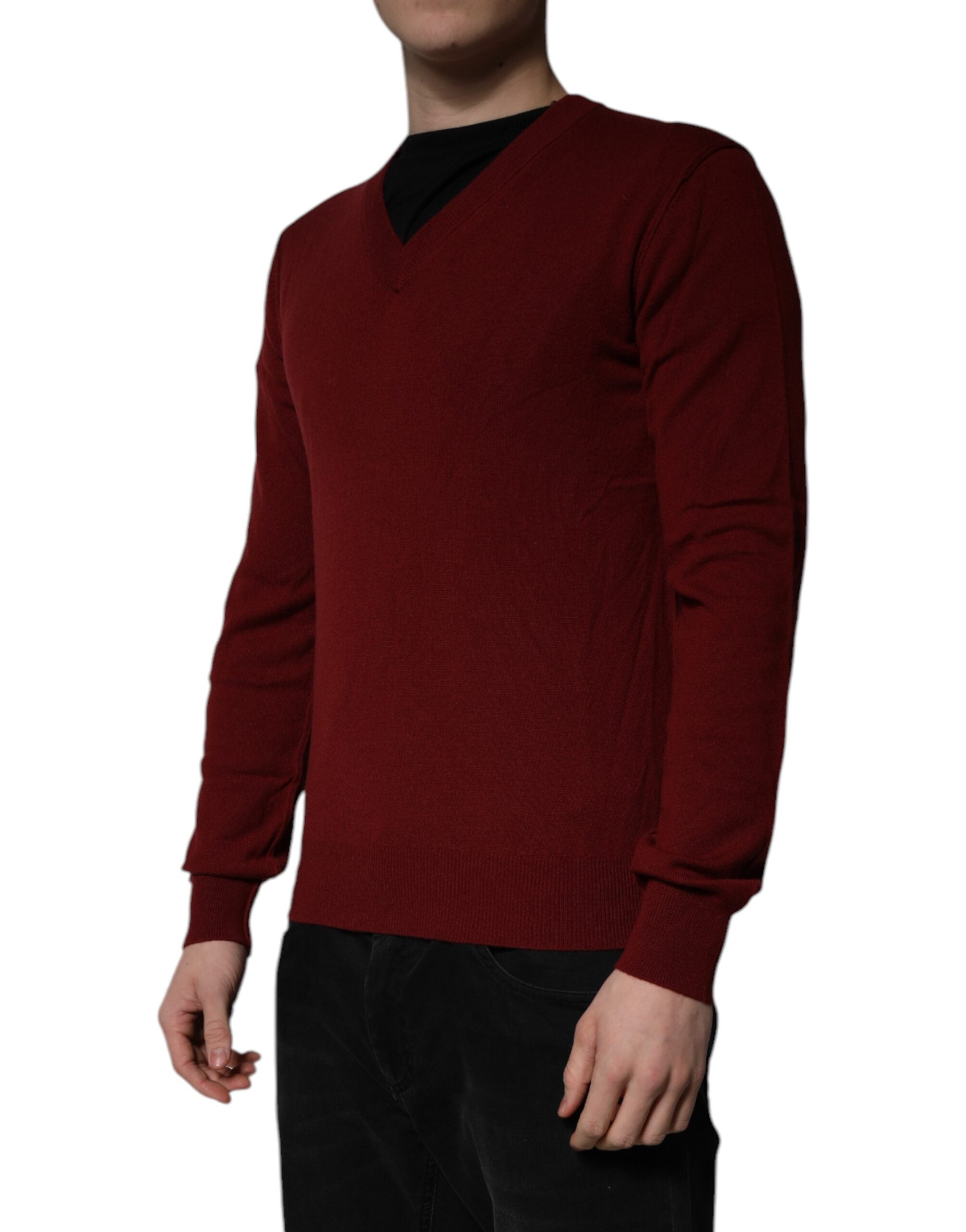 Dolce & Gabbana Maroon Cashmere V-neck Men Pullover Men's Sweater