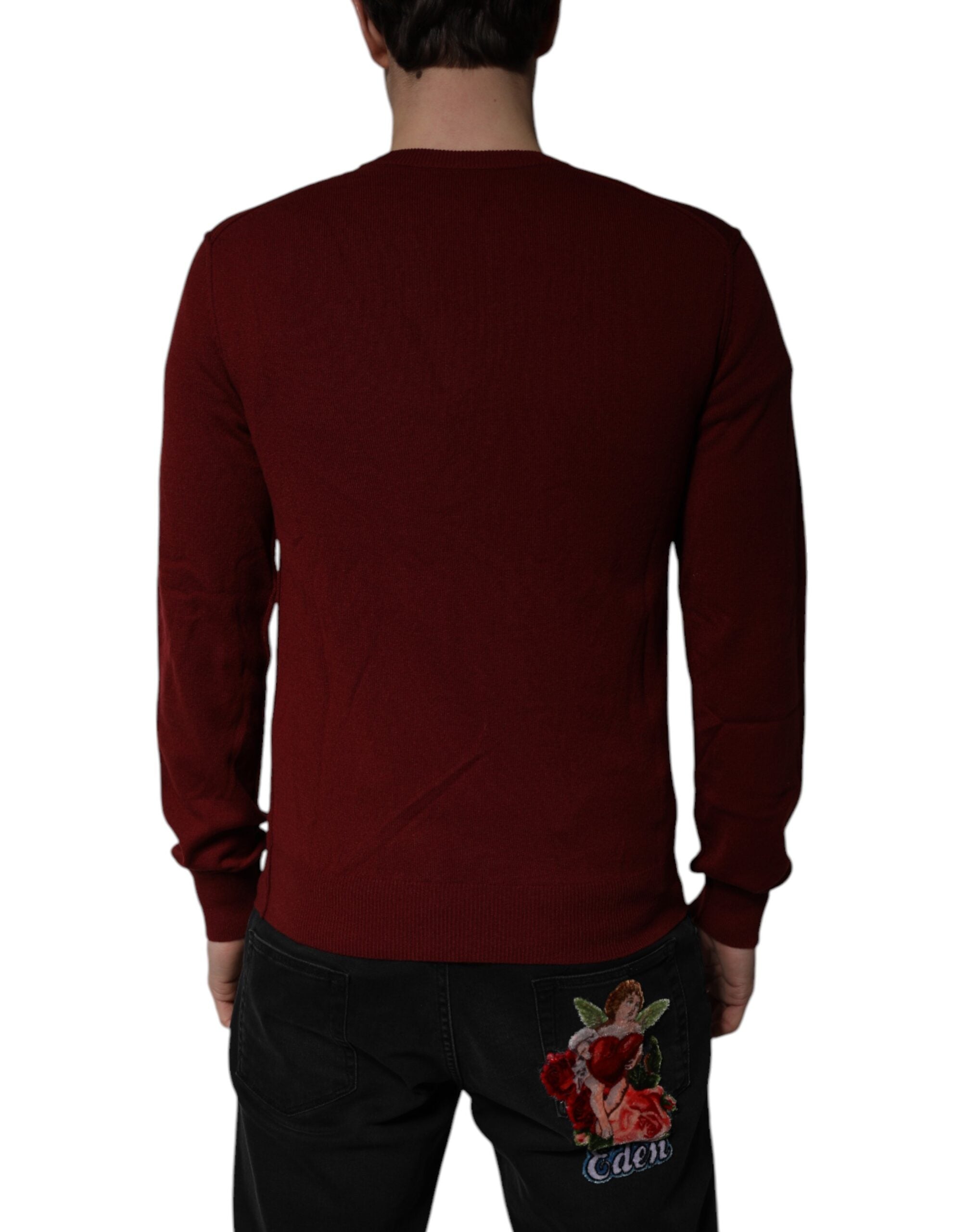 Dolce & Gabbana Maroon Cashmere V-neck Men Pullover Men's Sweater