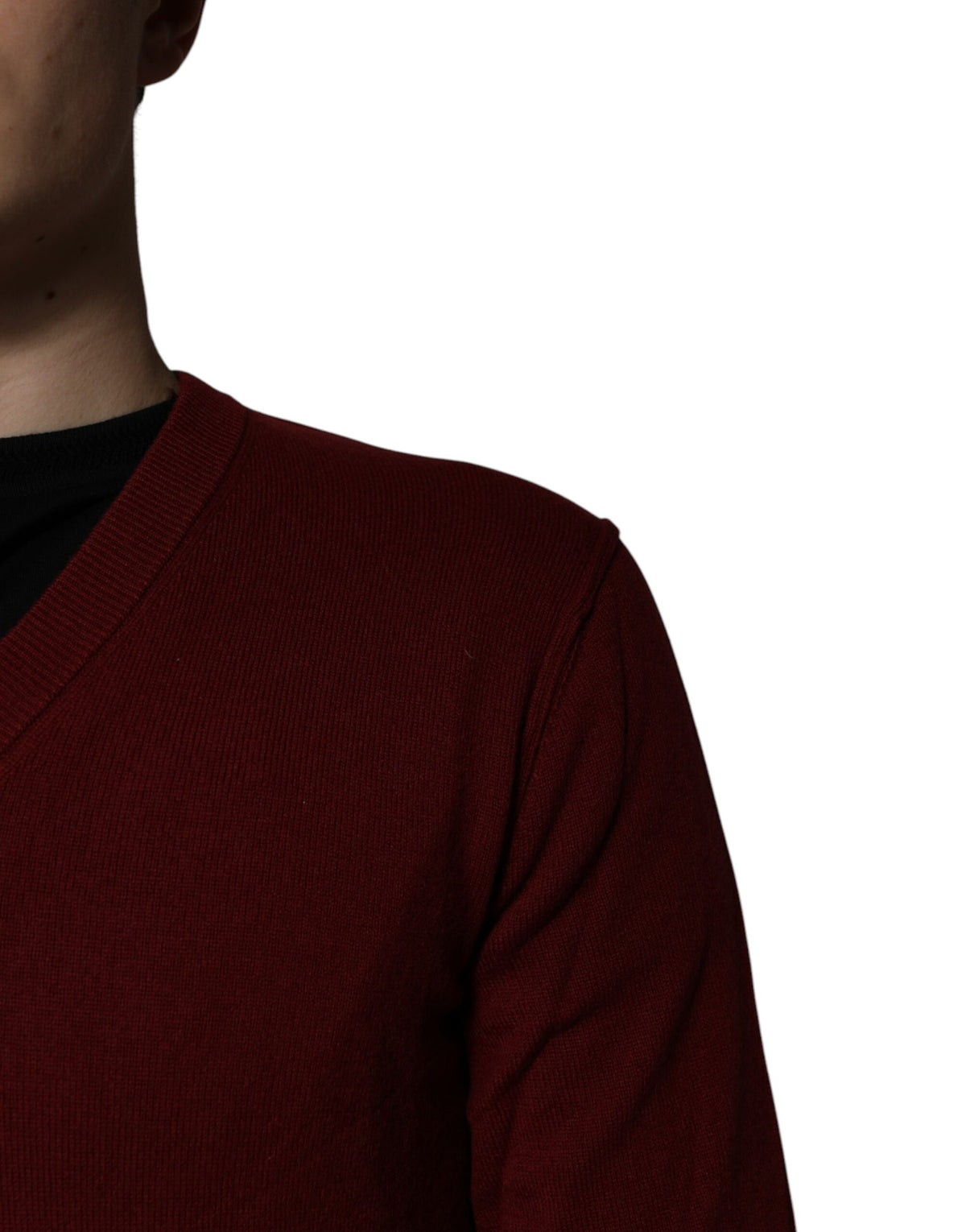 Dolce & Gabbana Maroon Cashmere V-neck Men Pullover Men's Sweater