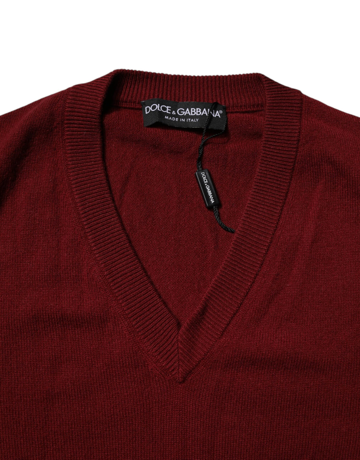 Dolce & Gabbana Maroon Cashmere V-neck Men Pullover Men's Sweater