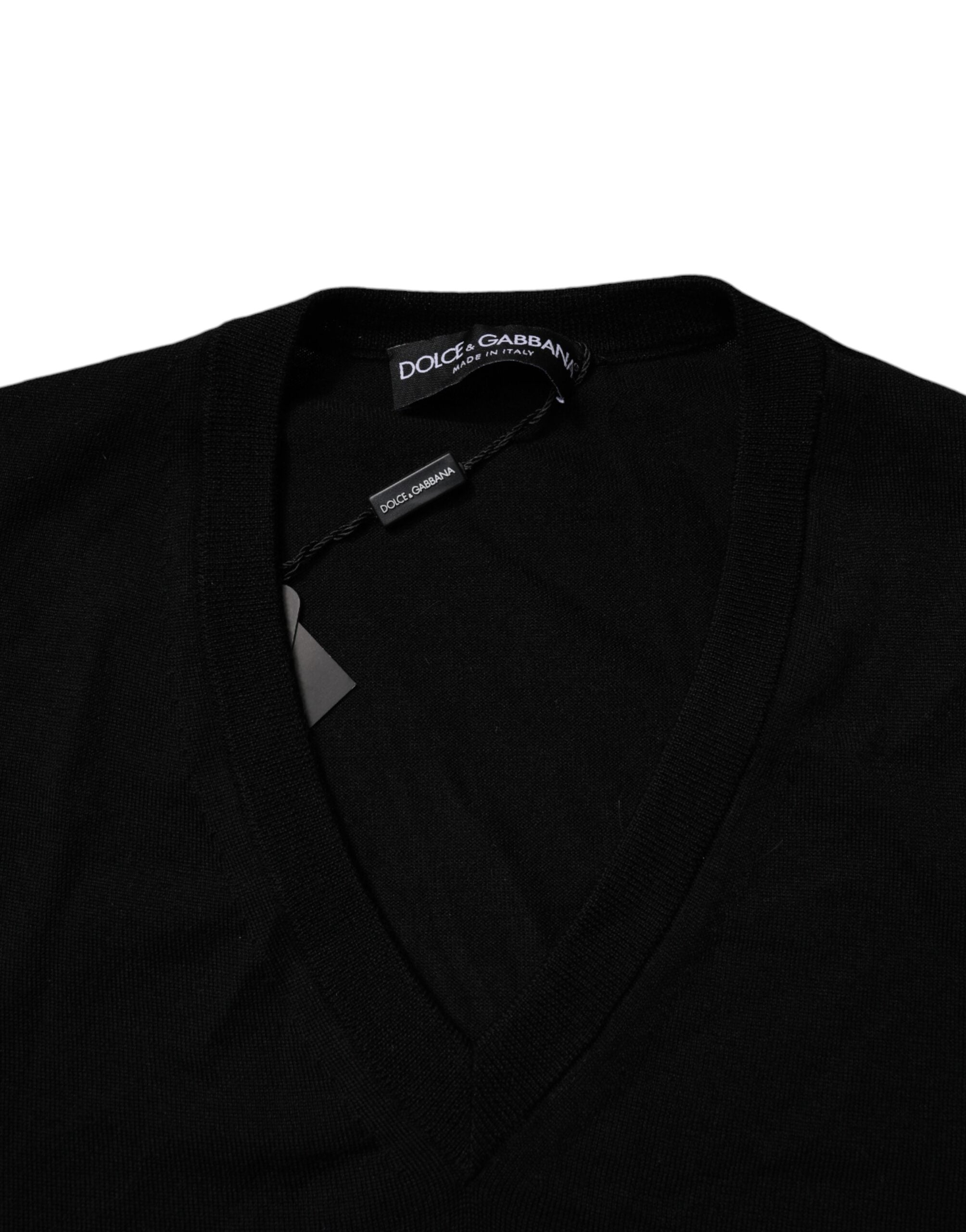 Dolce & Gabbana Black Camouflage V-neck Pullover Men's Sweater