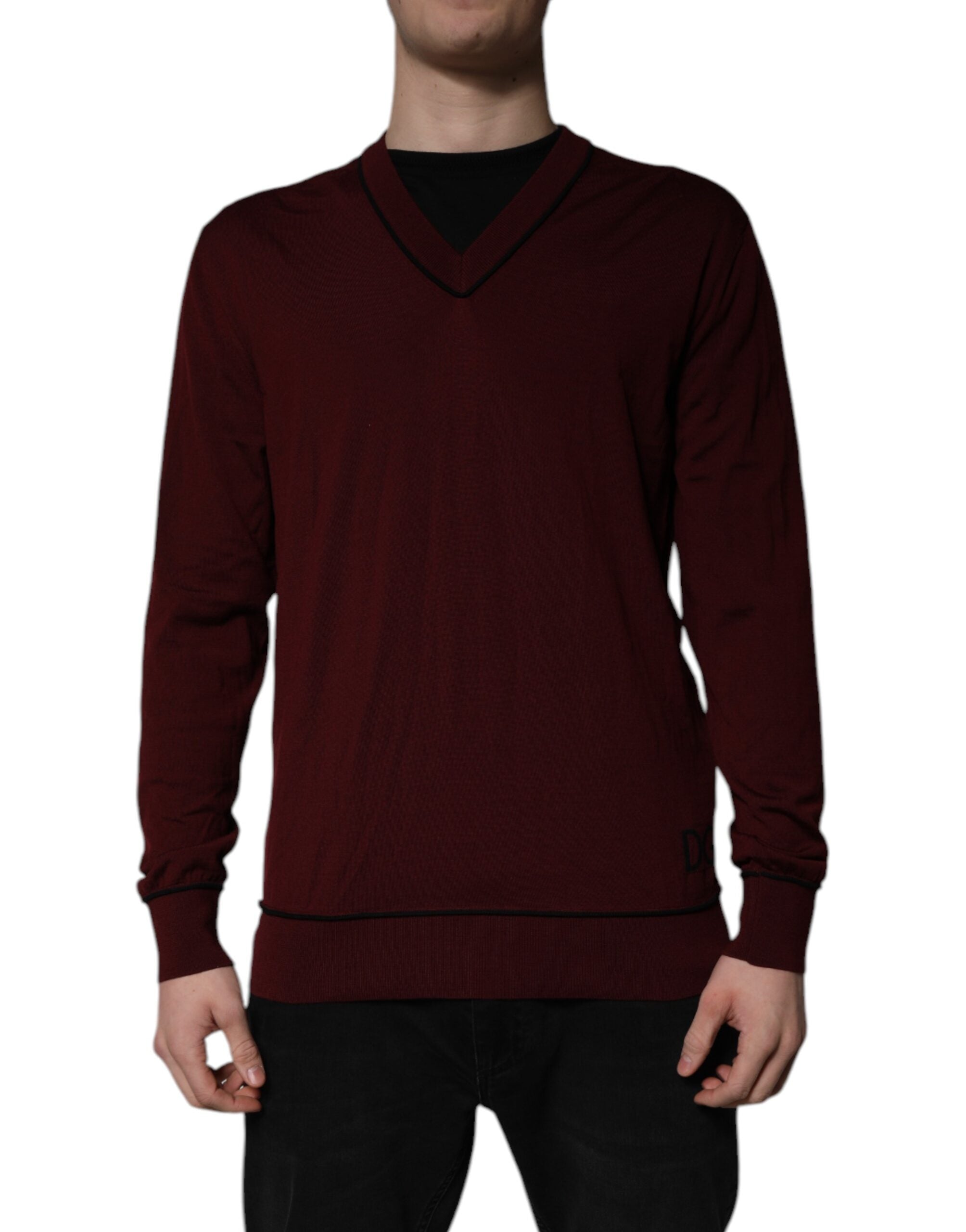 Dolce & Gabbana Maroon Cashmere V-neck Men Pullover Men's Sweater (Pre-Owned)