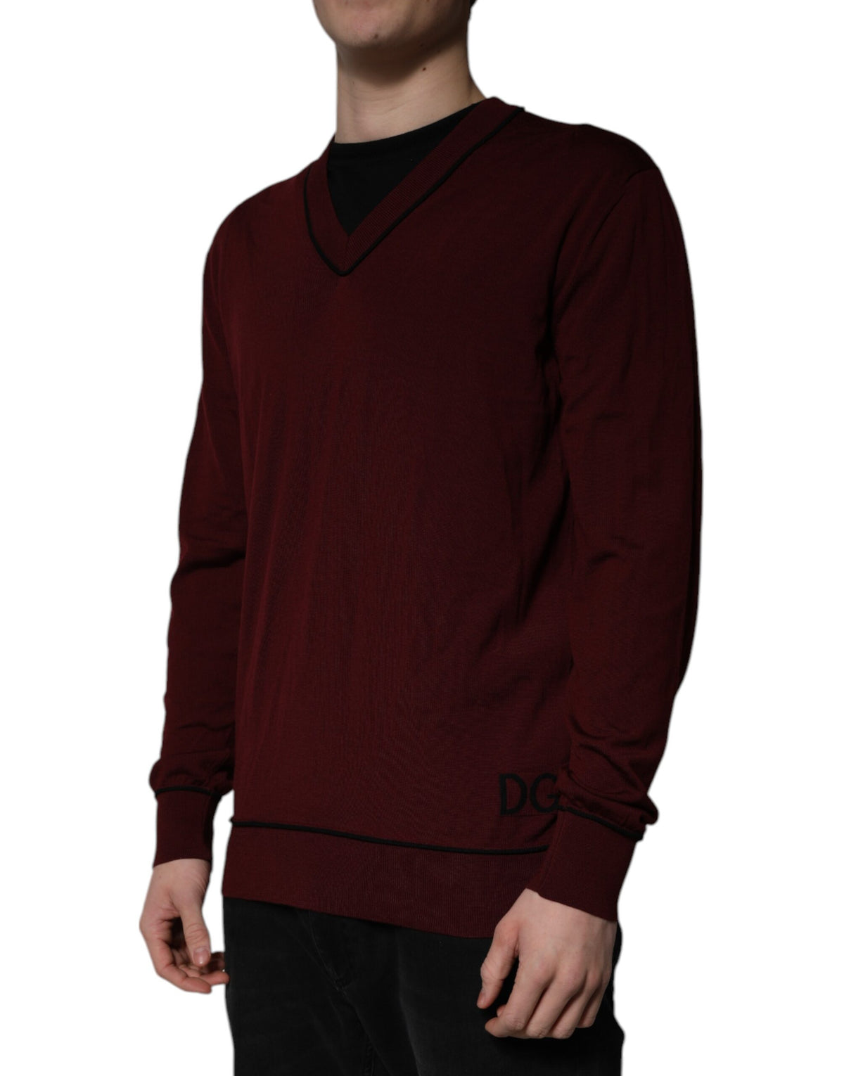 Dolce & Gabbana Maroon Cashmere V-neck Men Pullover Men's Sweater (Pre-Owned)