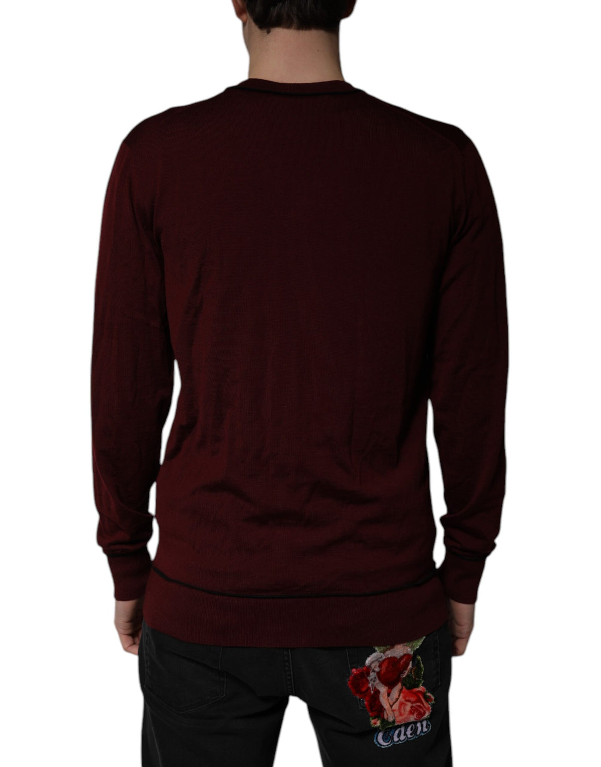 Dolce & Gabbana Maroon Cashmere V-neck Men Pullover Men's Sweater (Pre-Owned)