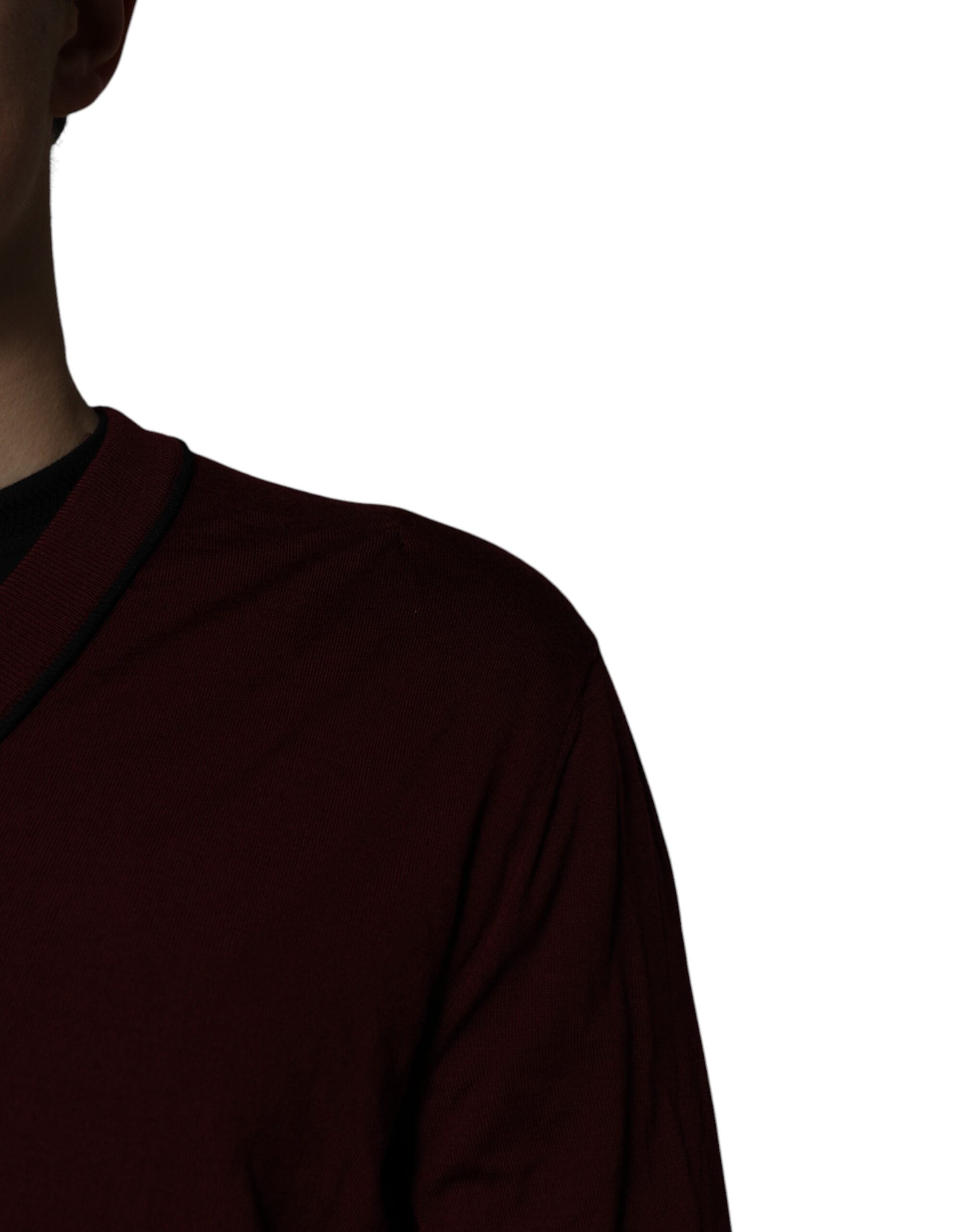 Dolce & Gabbana Maroon Cashmere V-neck Men Pullover Men's Sweater (Pre-Owned)