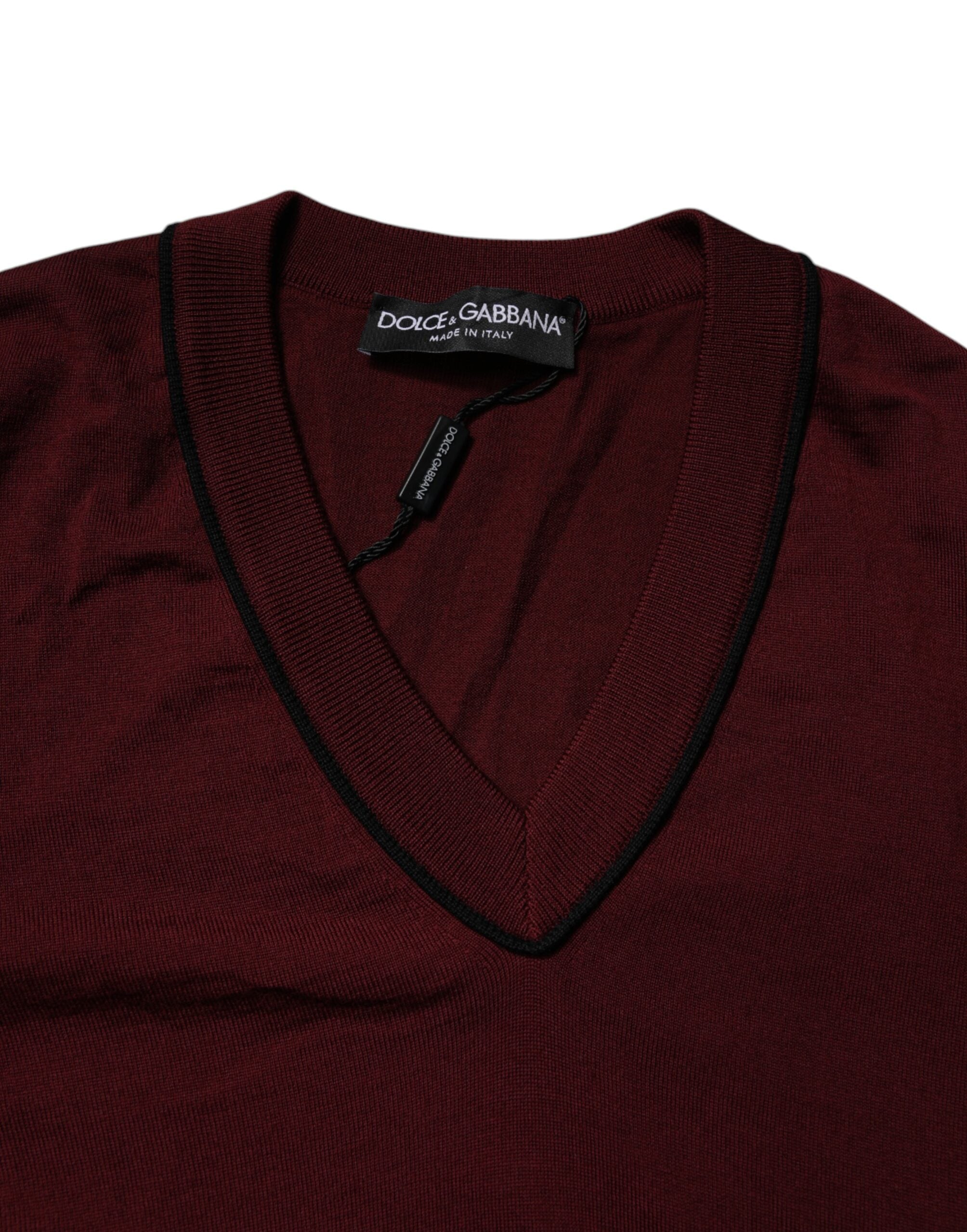 Dolce & Gabbana Maroon Cashmere V-neck Men Pullover Men's Sweater (Pre-Owned)