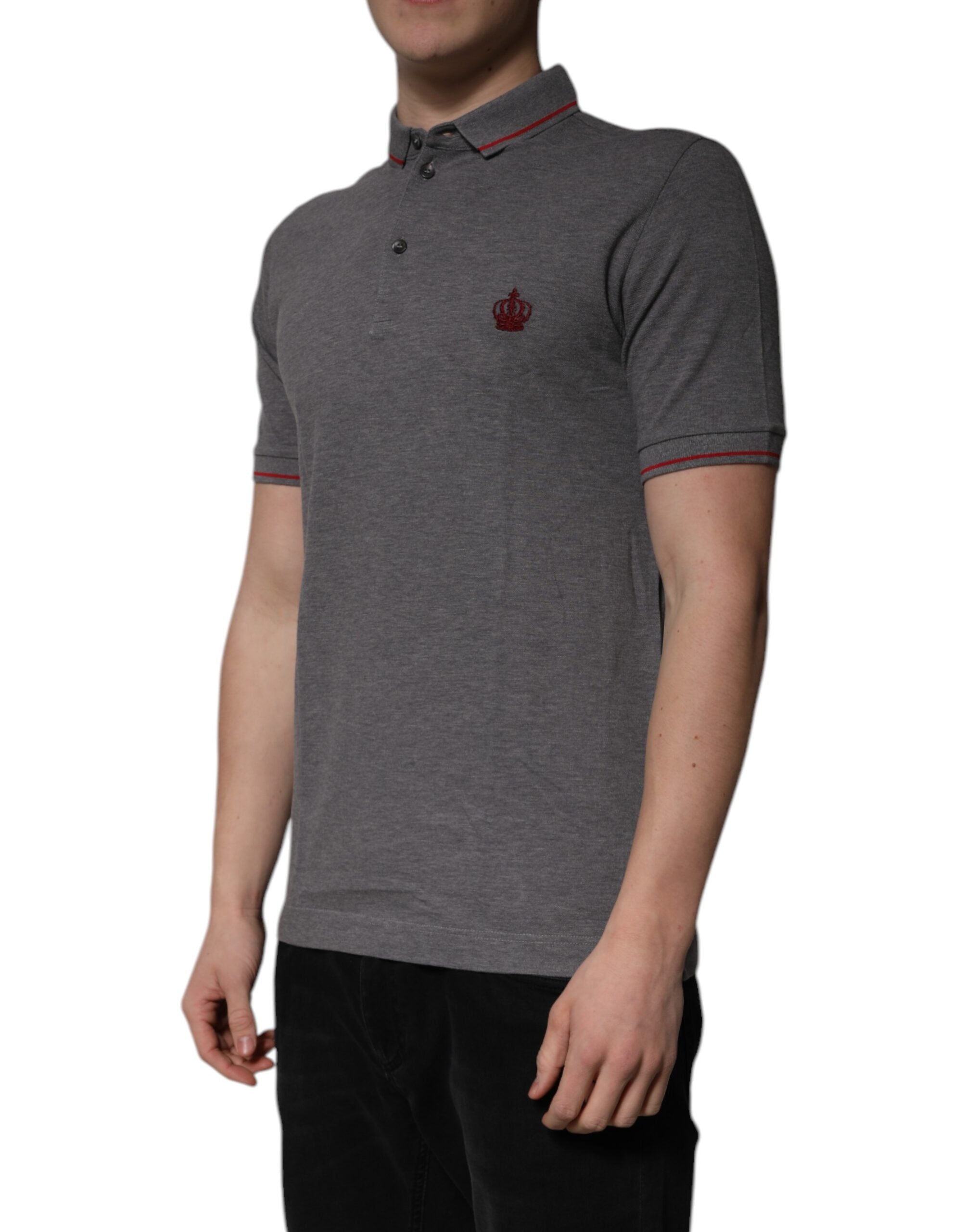 Dolce & Gabbana Gray Cotton Crown Collared Polo Men's T-shirt