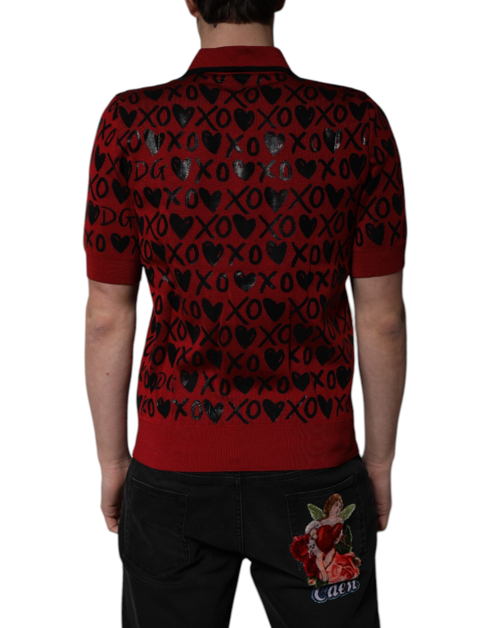 Dolce & Gabbana Red Cotton XOXO Collared Polo Men's T-shirt