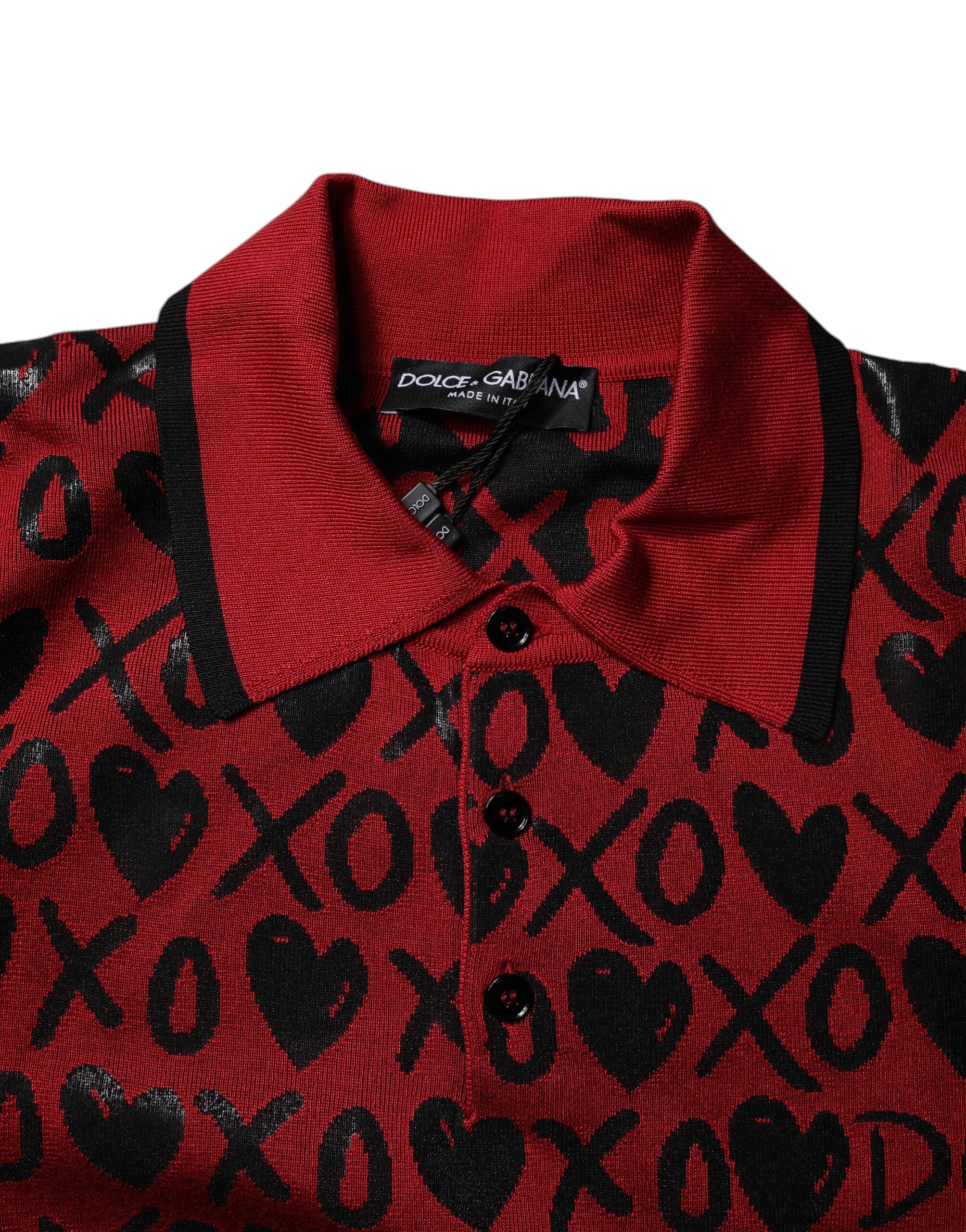 Dolce & Gabbana Red Cotton XOXO Collared Polo Men's T-shirt