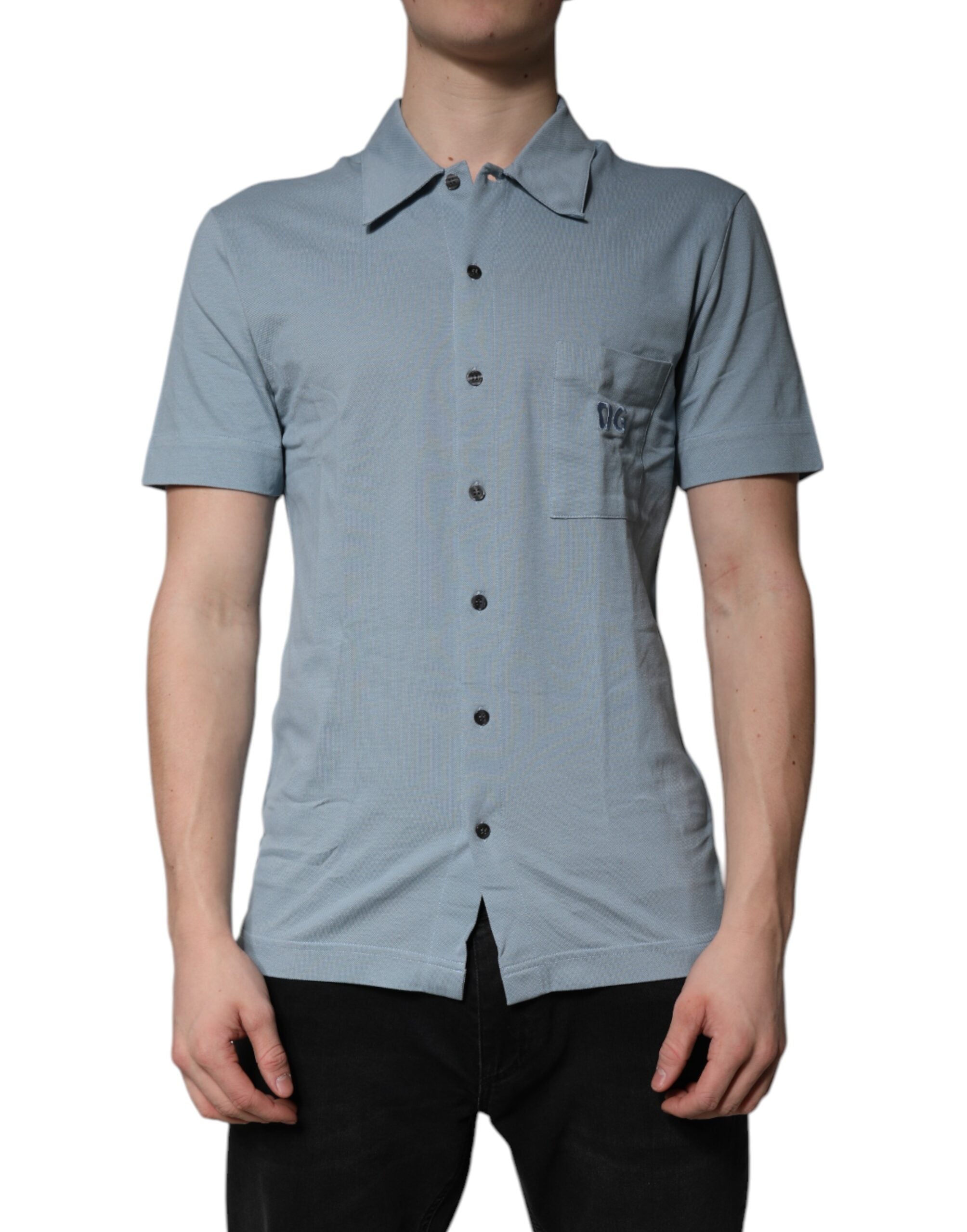 Dolce & Gabbana Blue Cotton Button Down Casual Men Polo Men's Shirt