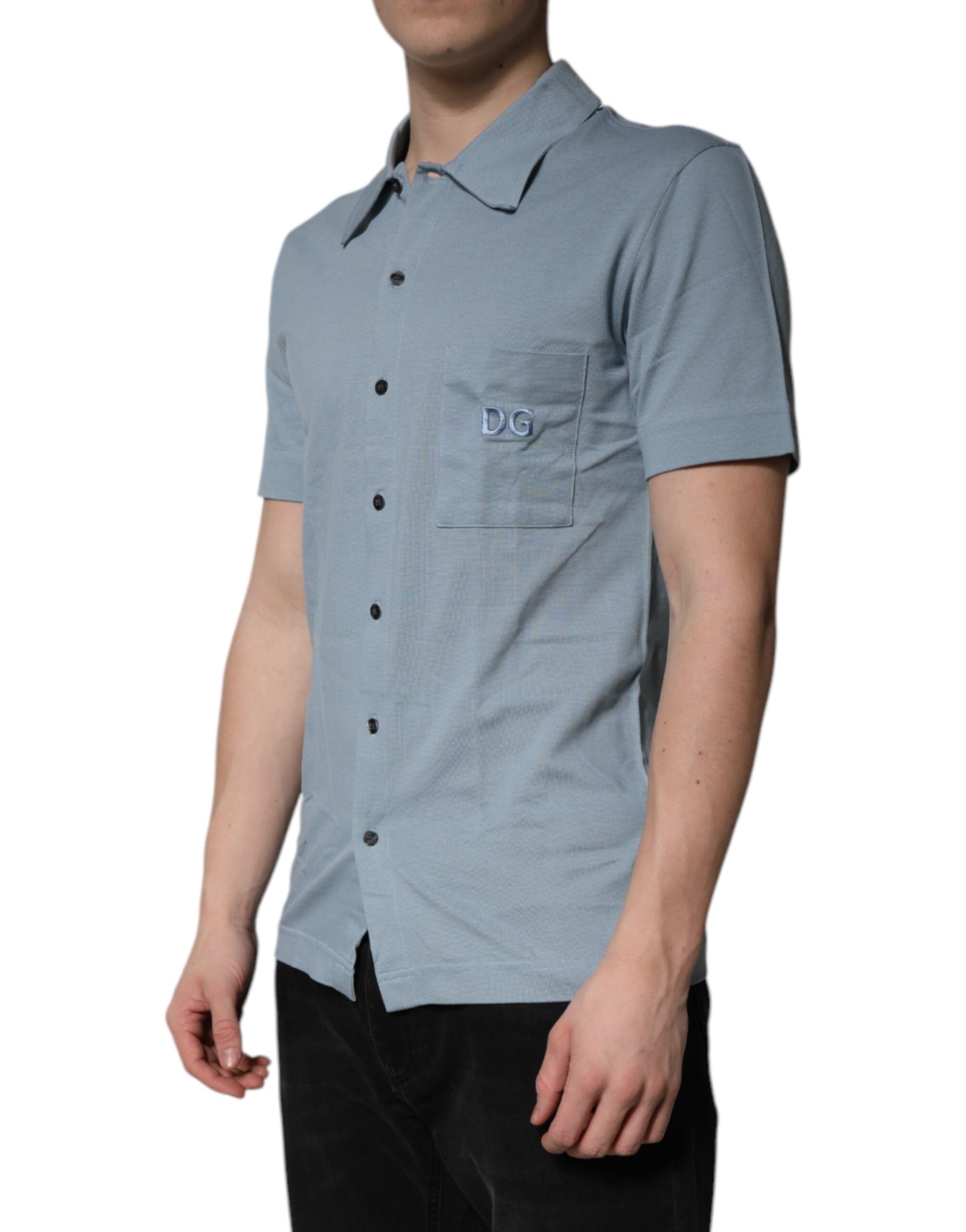 Dolce & Gabbana Blue Cotton Button Down Casual Men Polo Men's Shirt