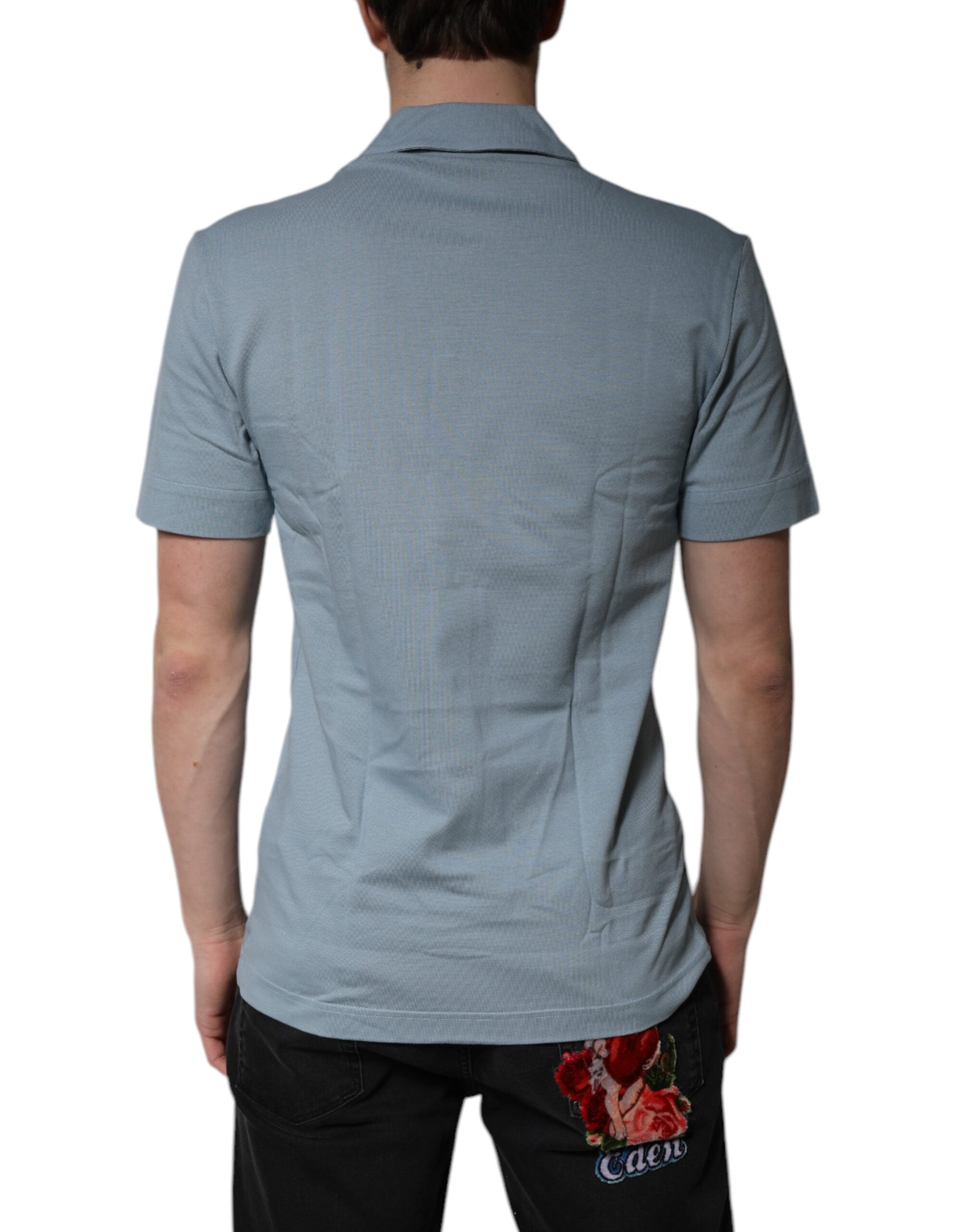 Dolce & Gabbana Blue Cotton Button Down Casual Men Polo Men's Shirt