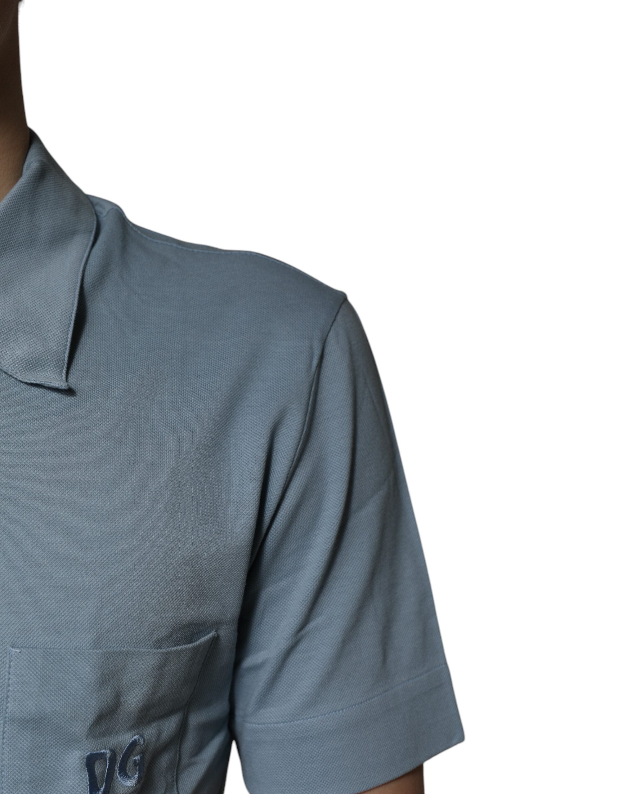 Dolce & Gabbana Blue Cotton Button Down Casual Men Polo Men's Shirt
