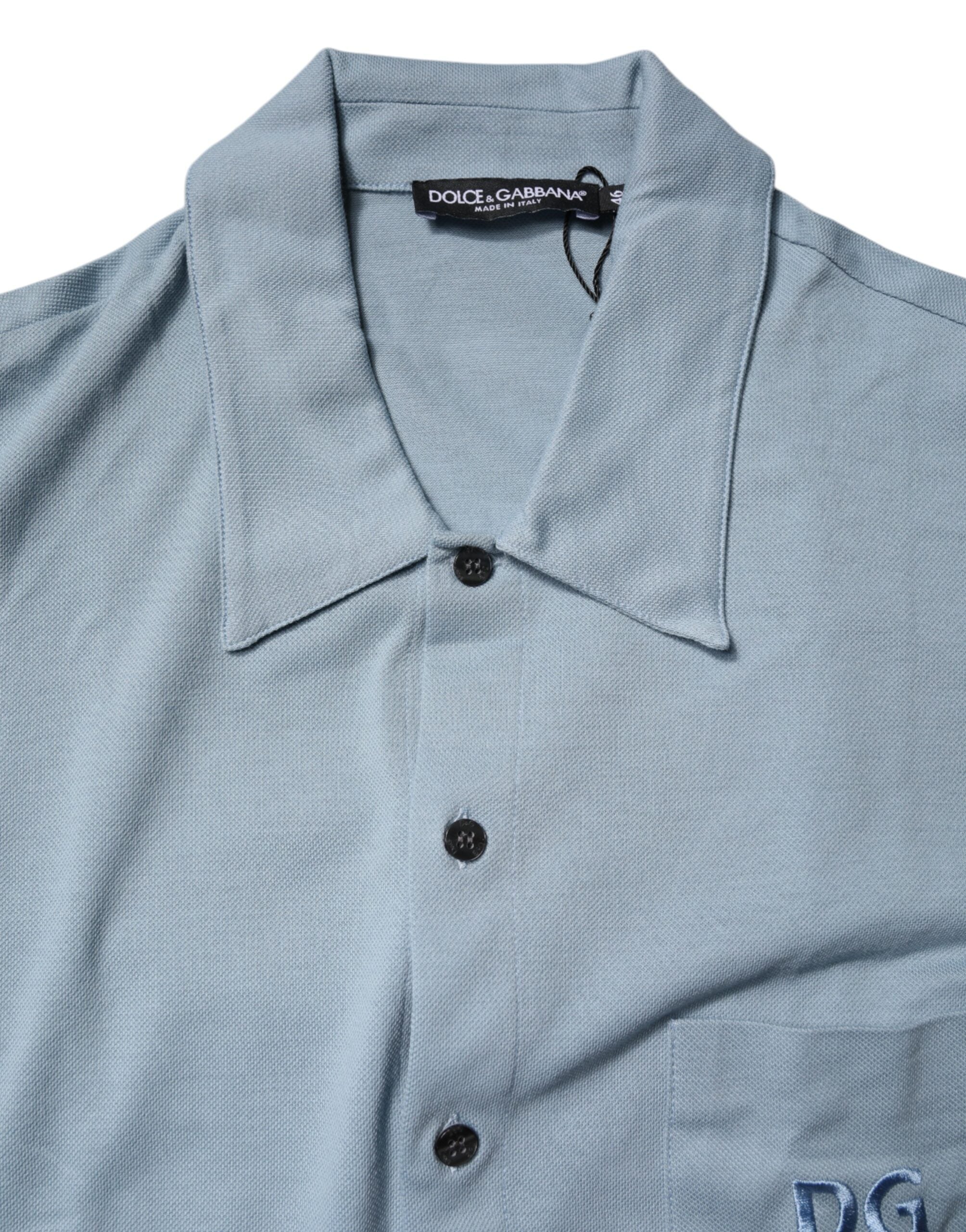 Dolce & Gabbana Blue Cotton Button Down Casual Men Polo Men's Shirt