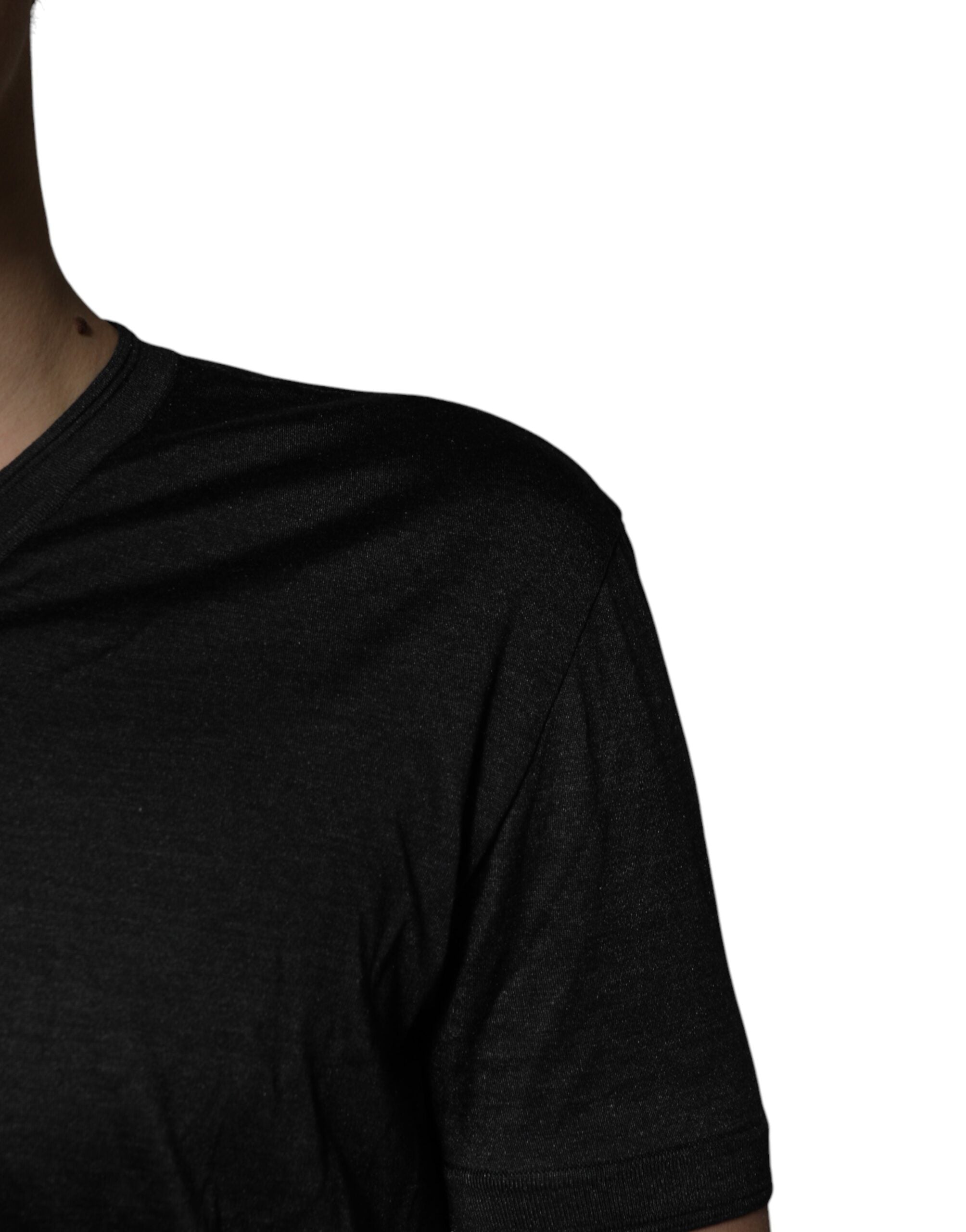 Dolce & Gabbana Dark Gray Silk V-neck Short Sleeves Men's T-shirt (Pre-Owned)