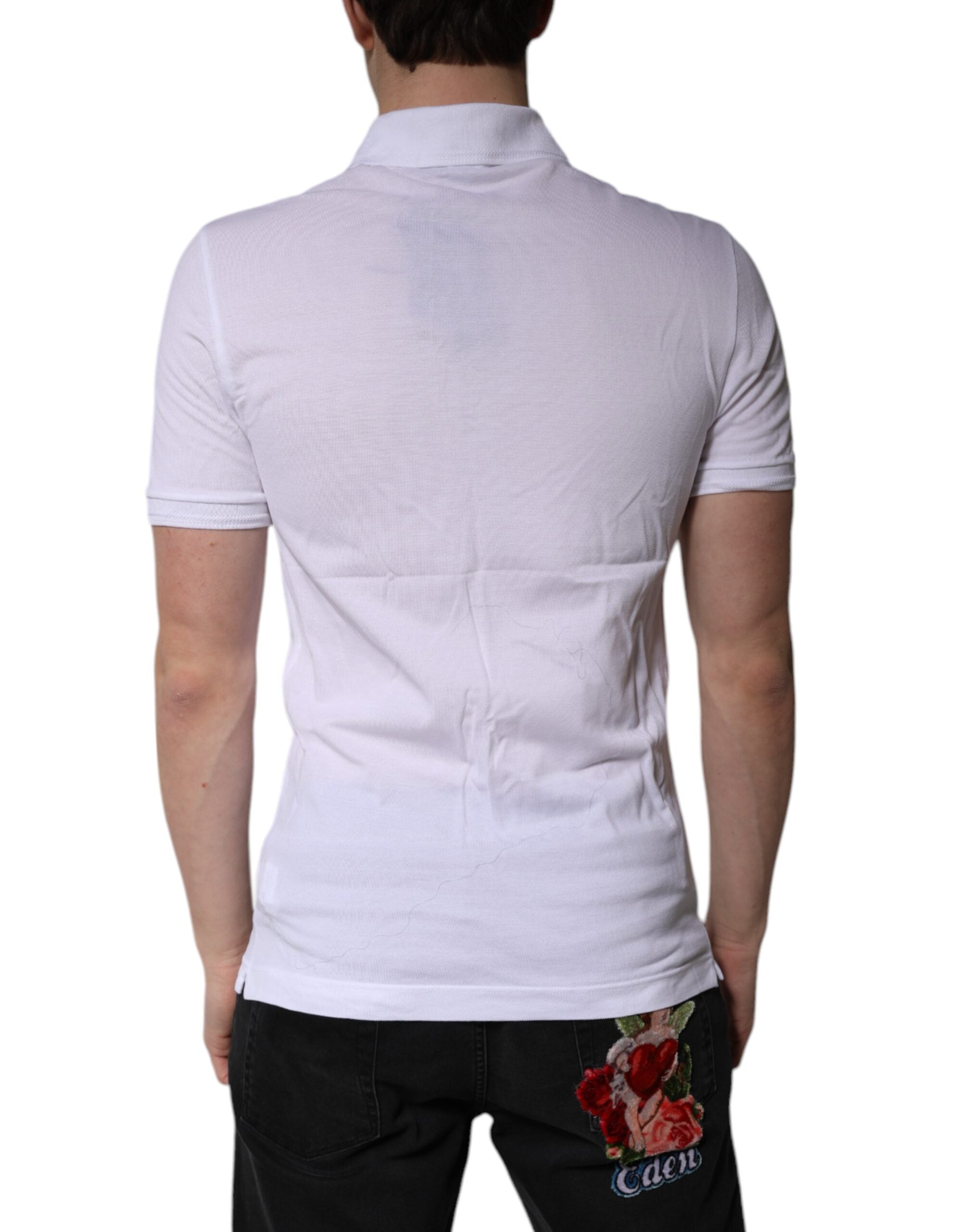Dolce & Gabbana White Cotton Logo Collared Polo Men's T-shirt