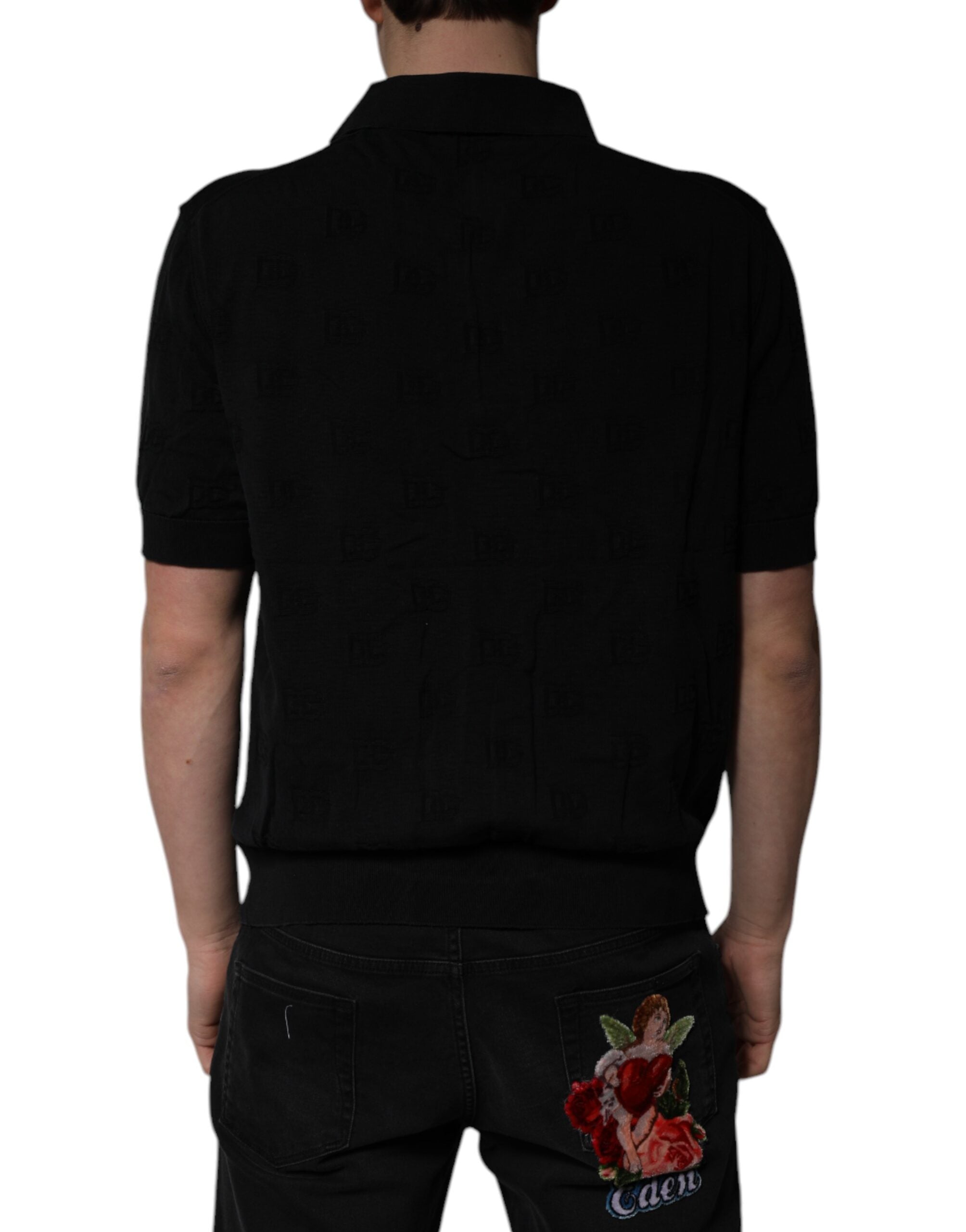 Dolce & Gabbana Black Silk Collared Polo Men's T-shirt (Pre-Owned)
