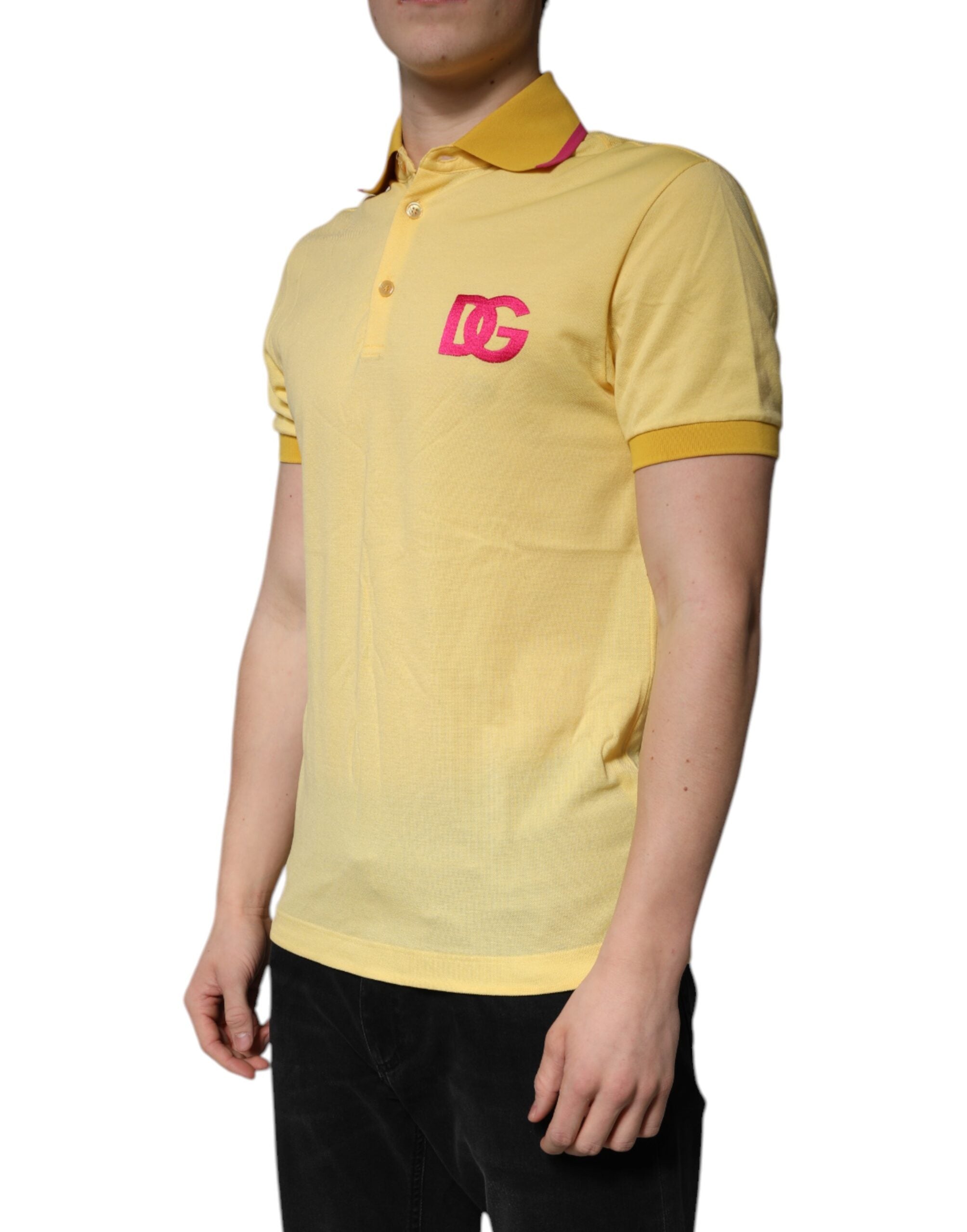 Dolce & Gabbana Yellow Cotton Logo Collared Polo Men's T-shirt