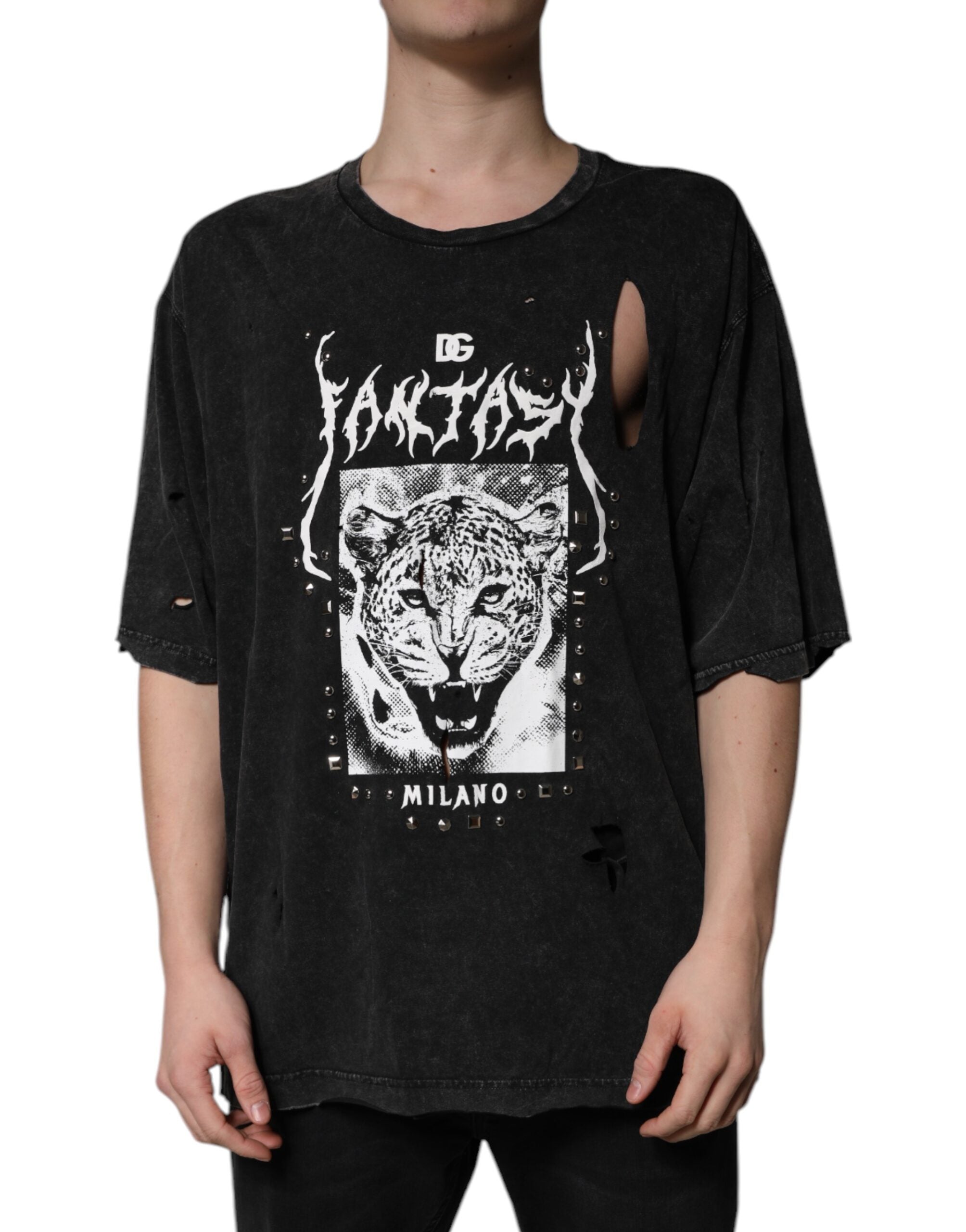 Dolce & Gabbana Black Graphic Print Cotton Crew Neck Men's T-shirt