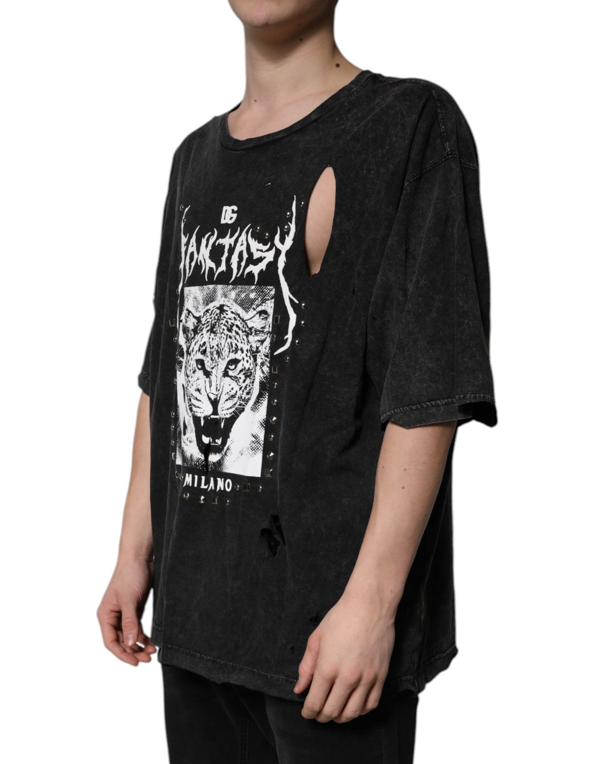 Dolce & Gabbana Black Graphic Print Cotton Crew Neck Men's T-shirt