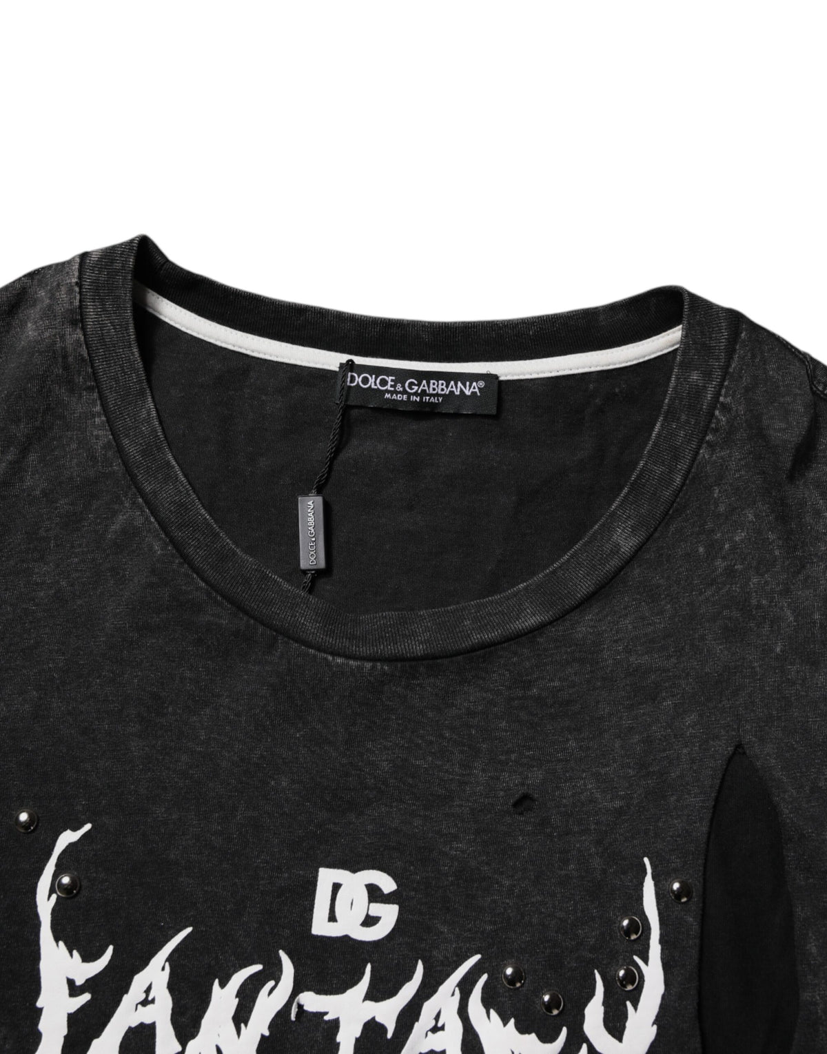 Dolce & Gabbana Black Graphic Print Cotton Crew Neck Men's T-shirt