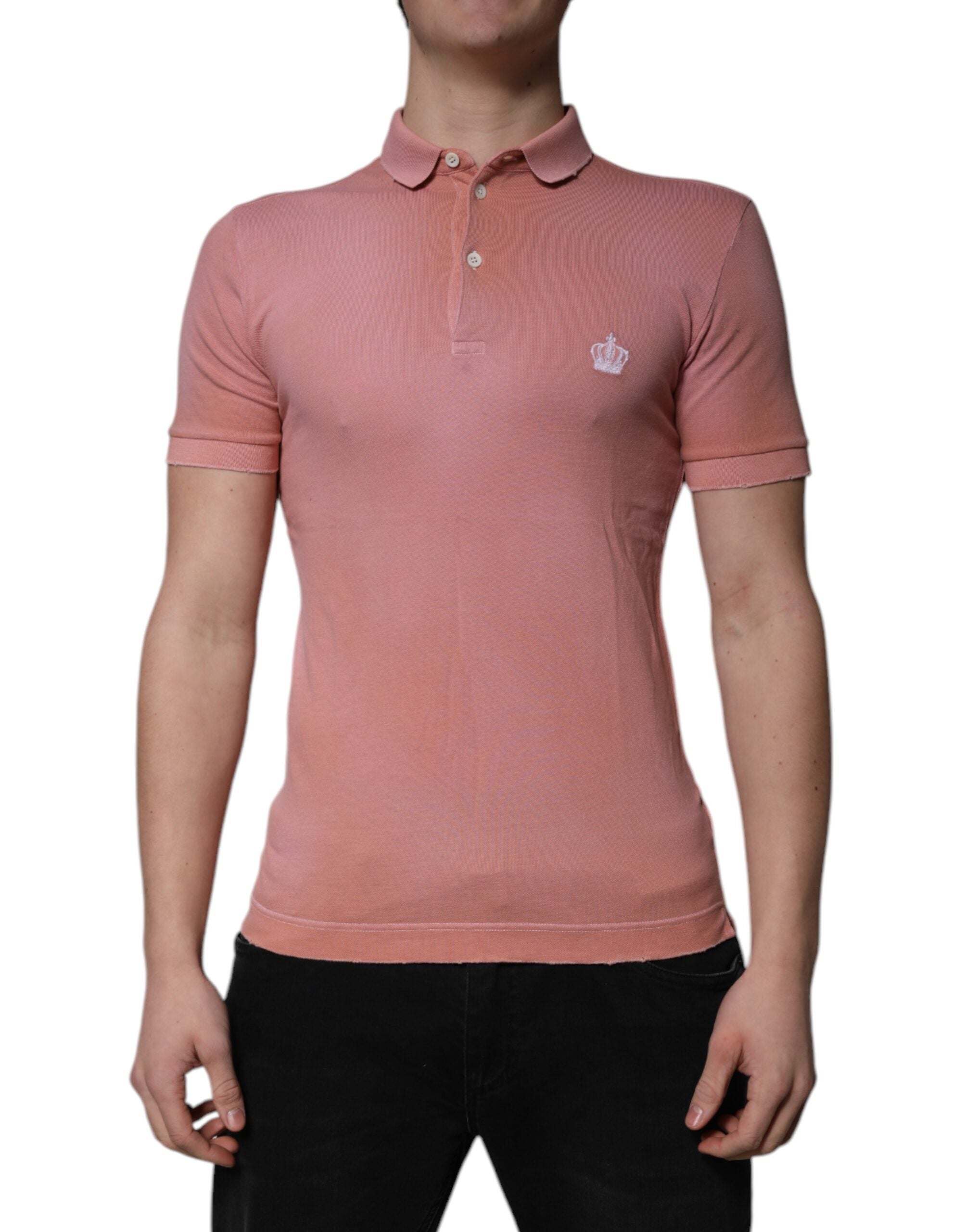 Dolce & Gabbana Pink Cotton Crown Collared Polo Men's T-shirt (Pre-Owned)