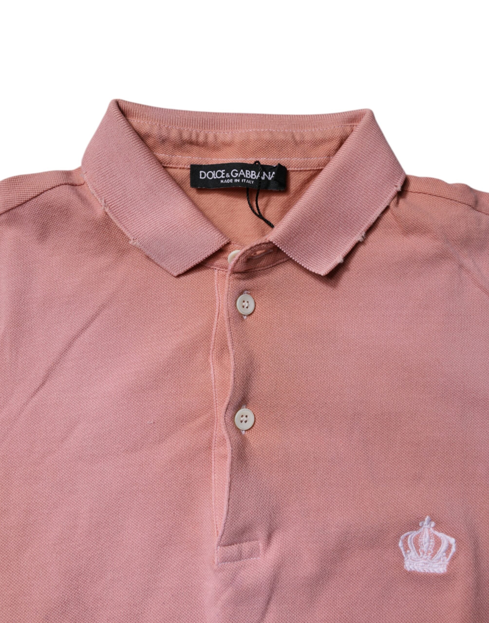 Dolce & Gabbana Pink Cotton Crown Collared Polo Men's T-shirt (Pre-Owned)