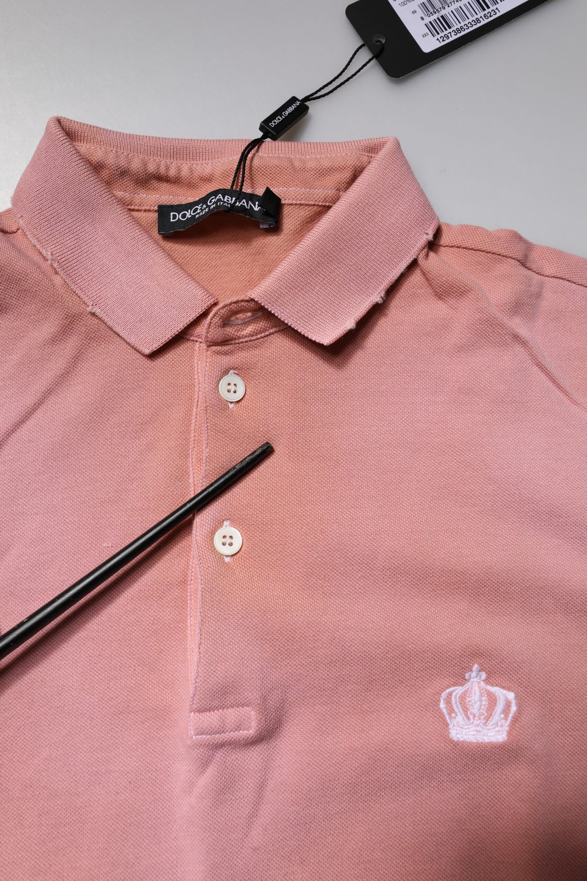 Dolce & Gabbana Pink Cotton Crown Collared Polo Men's T-shirt (Pre-Owned)