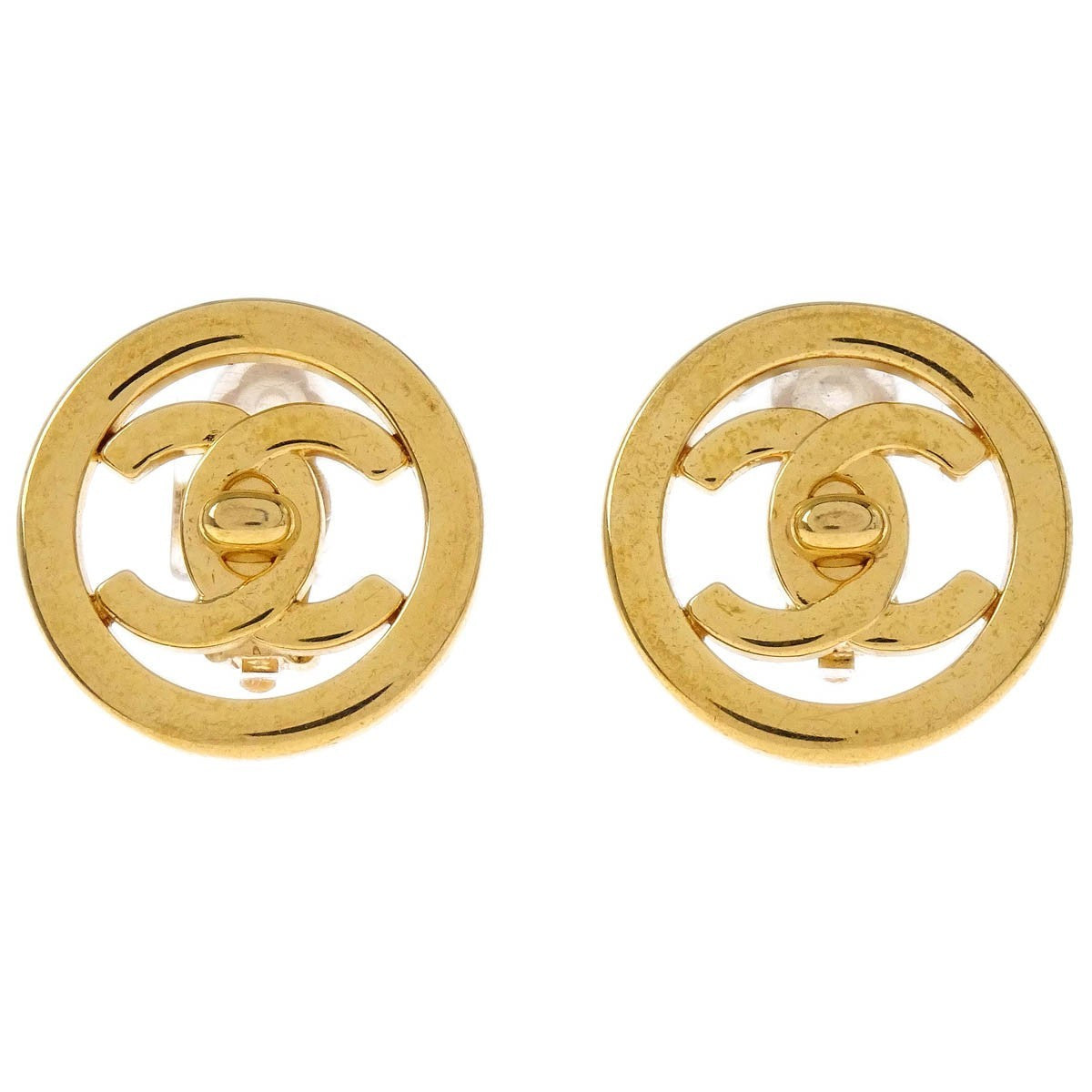 Chanel Cc Round Metal Gold Gold_Plated Earrings Jewelry (Pre-Owned)