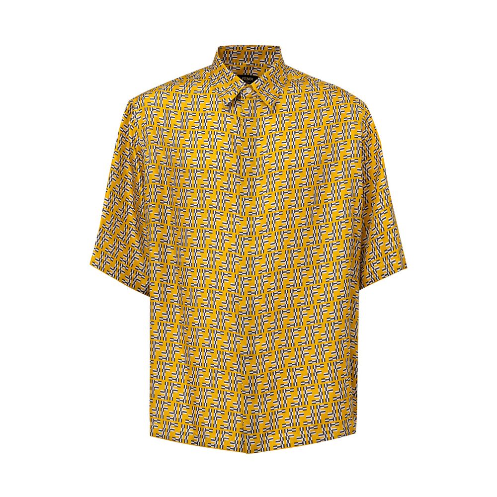Fendi Yellow Silk Shortsleeve Men's Shirt