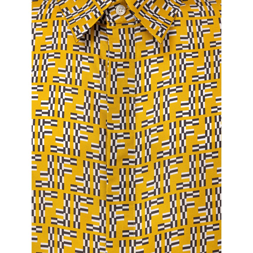 Fendi Yellow Silk Shortsleeve Men's Shirt