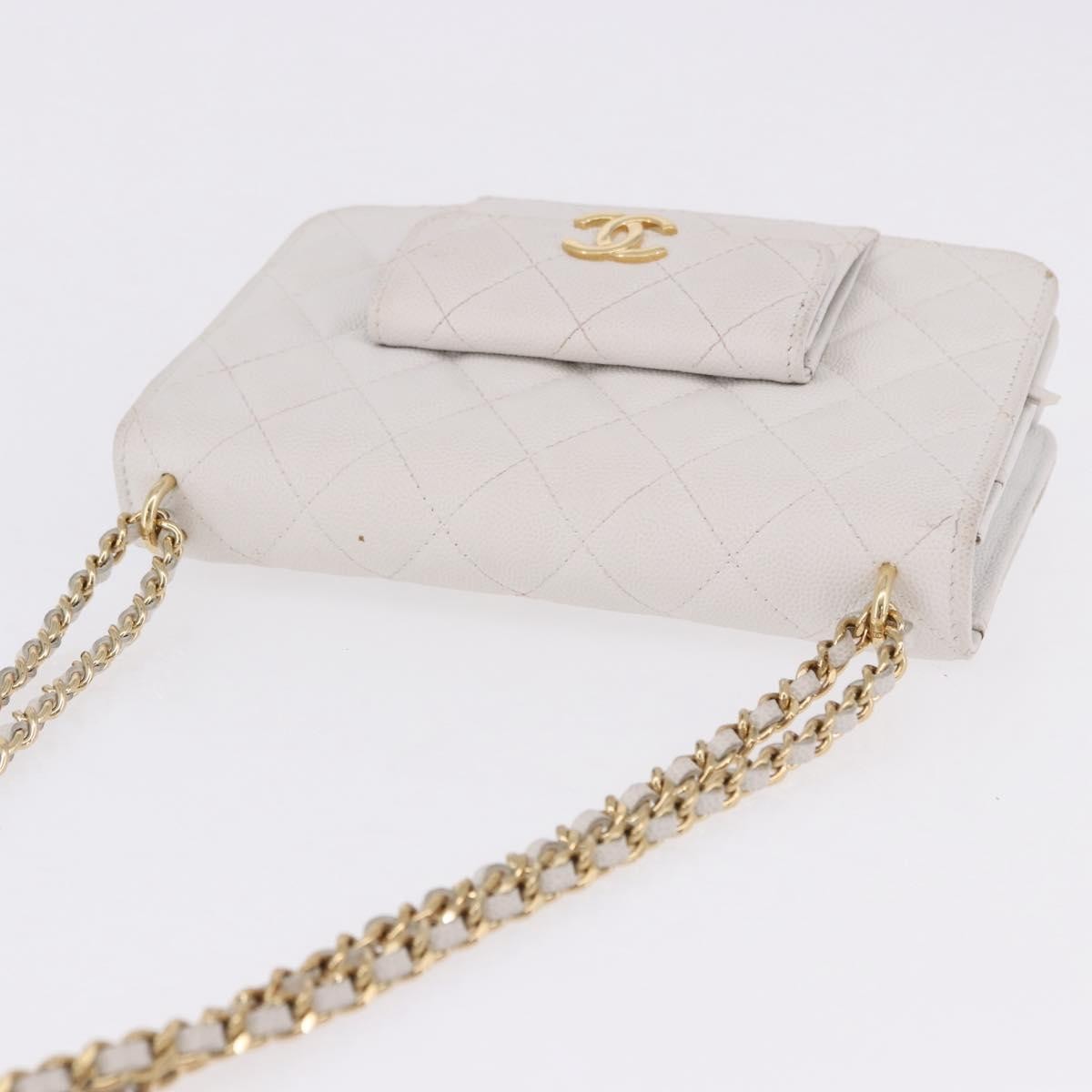 Chanel Pocket Twins Wallet On Chain Quilted Caviar White Leather Shoulder Bag Bag (Pre-Owned)