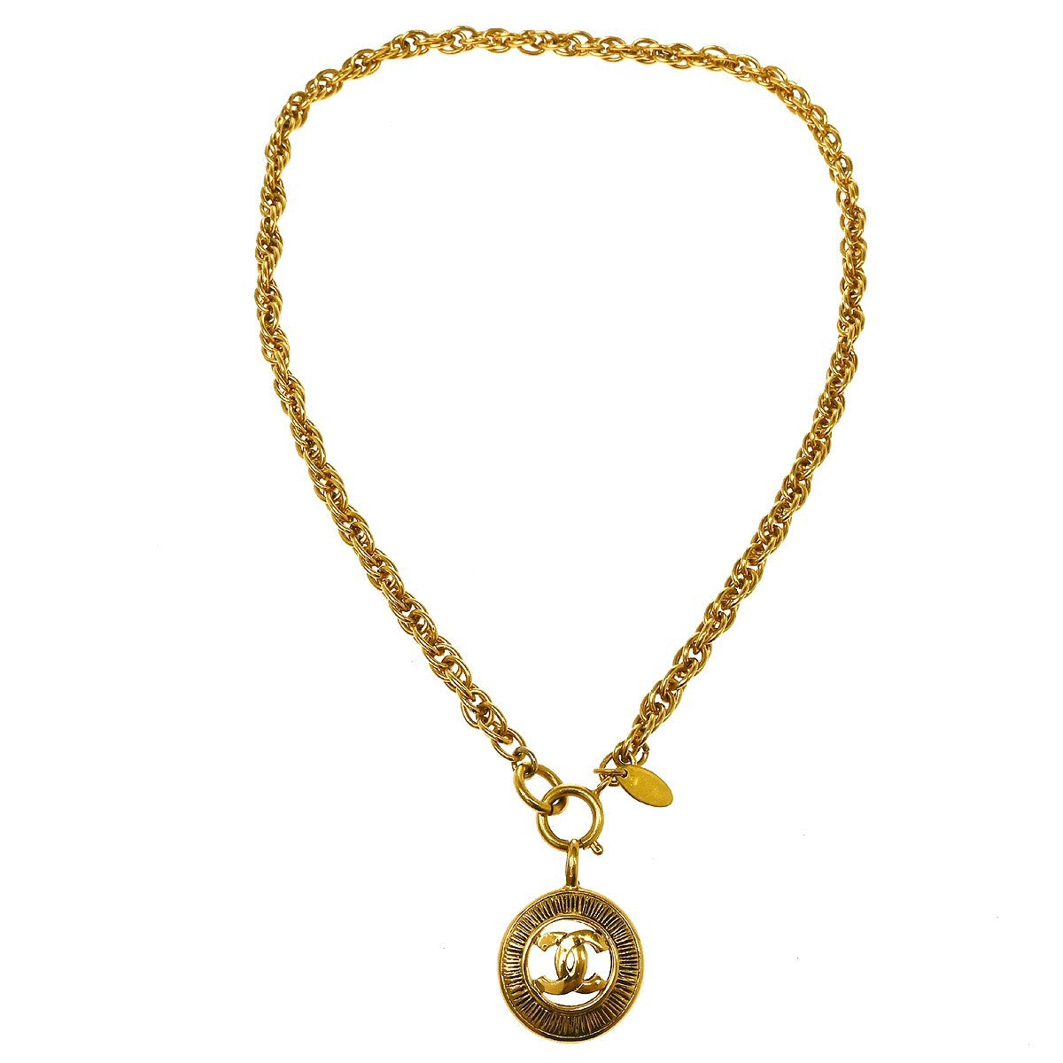 Chanel Vintage Round Medallion Pendant Metal Gold Gold_Plated Necklace Jewelry (Pre-Owned)