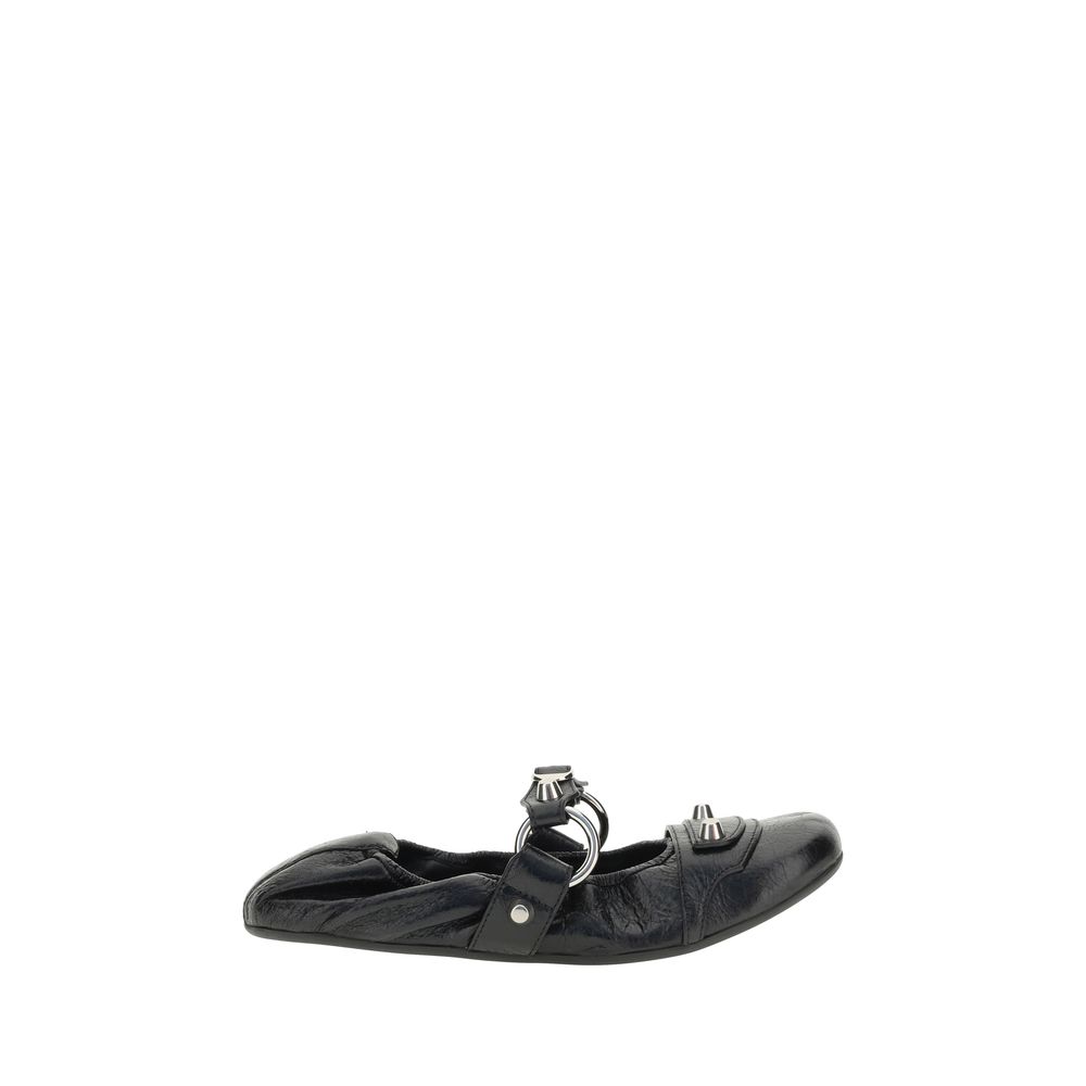 Balenciaga Black Calf Leather Bos Taurus Ballet Women's Flats