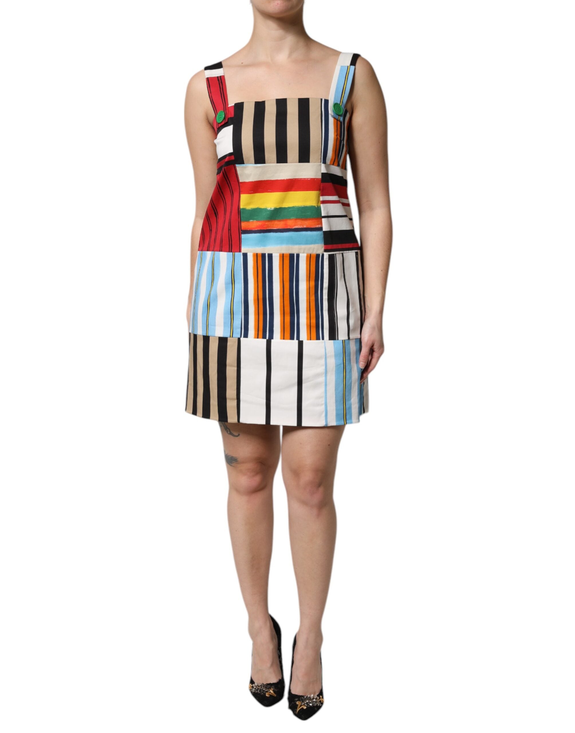 Dolce & Gabbana Multicolor Cotton Stripe Sleeveless Women's Dress