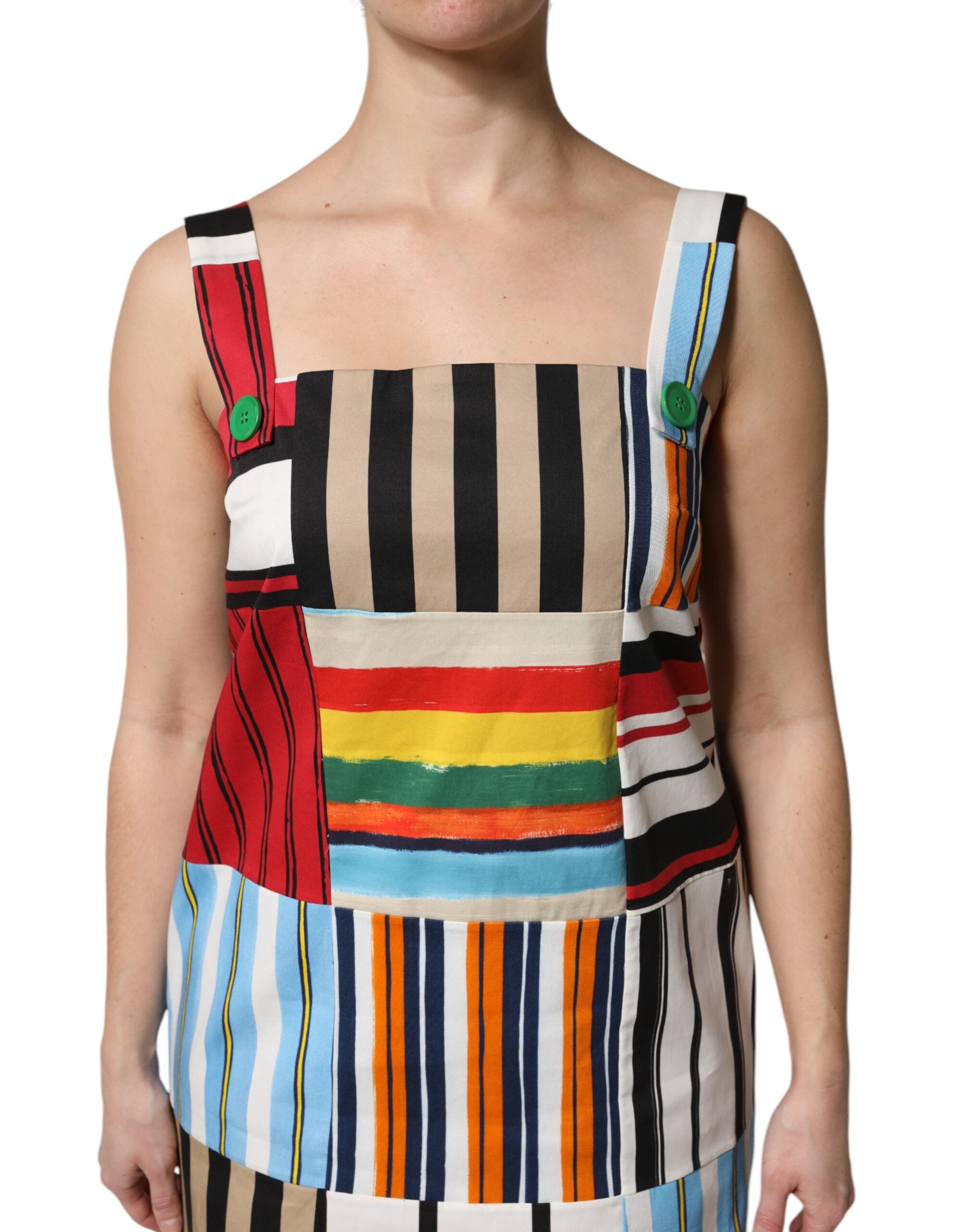 Dolce & Gabbana Multicolor Cotton Stripe Sleeveless Women's Dress