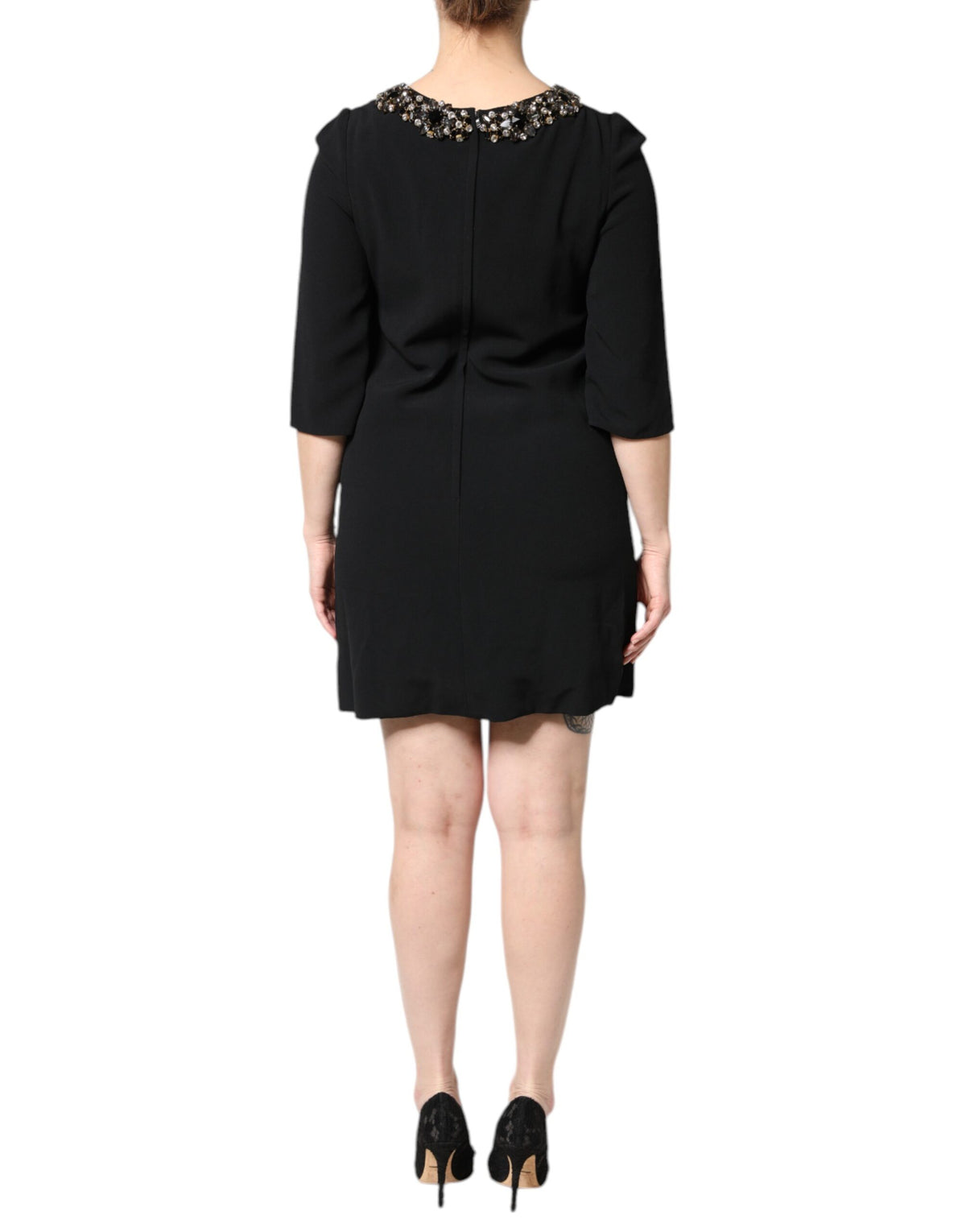 Dolce & Gabbana Black Crystal Embellished Round Neck Mini Women's Dress
