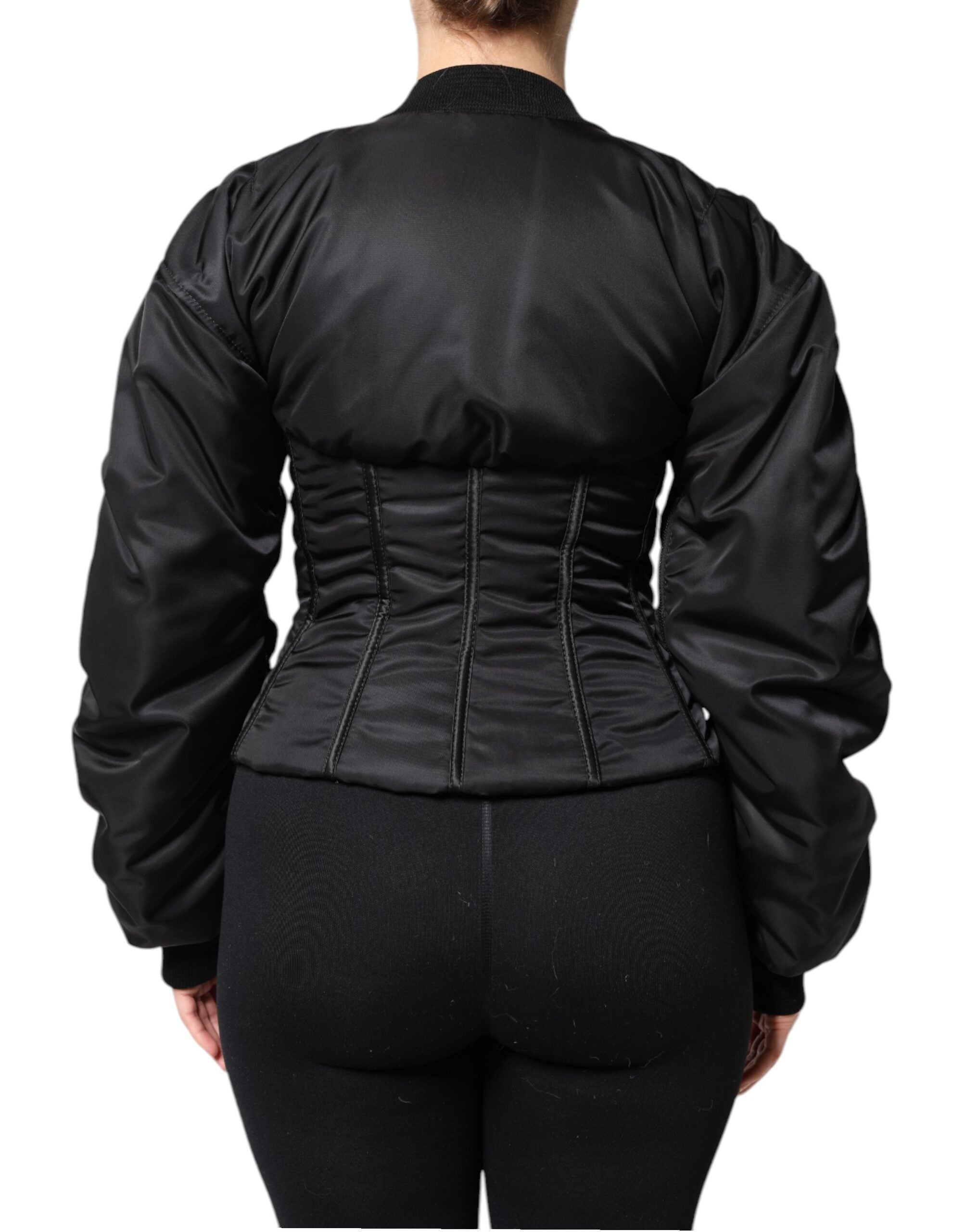 Dolce & Gabbana Black Nylon Full Zip Bustier Corset Women's Jacket