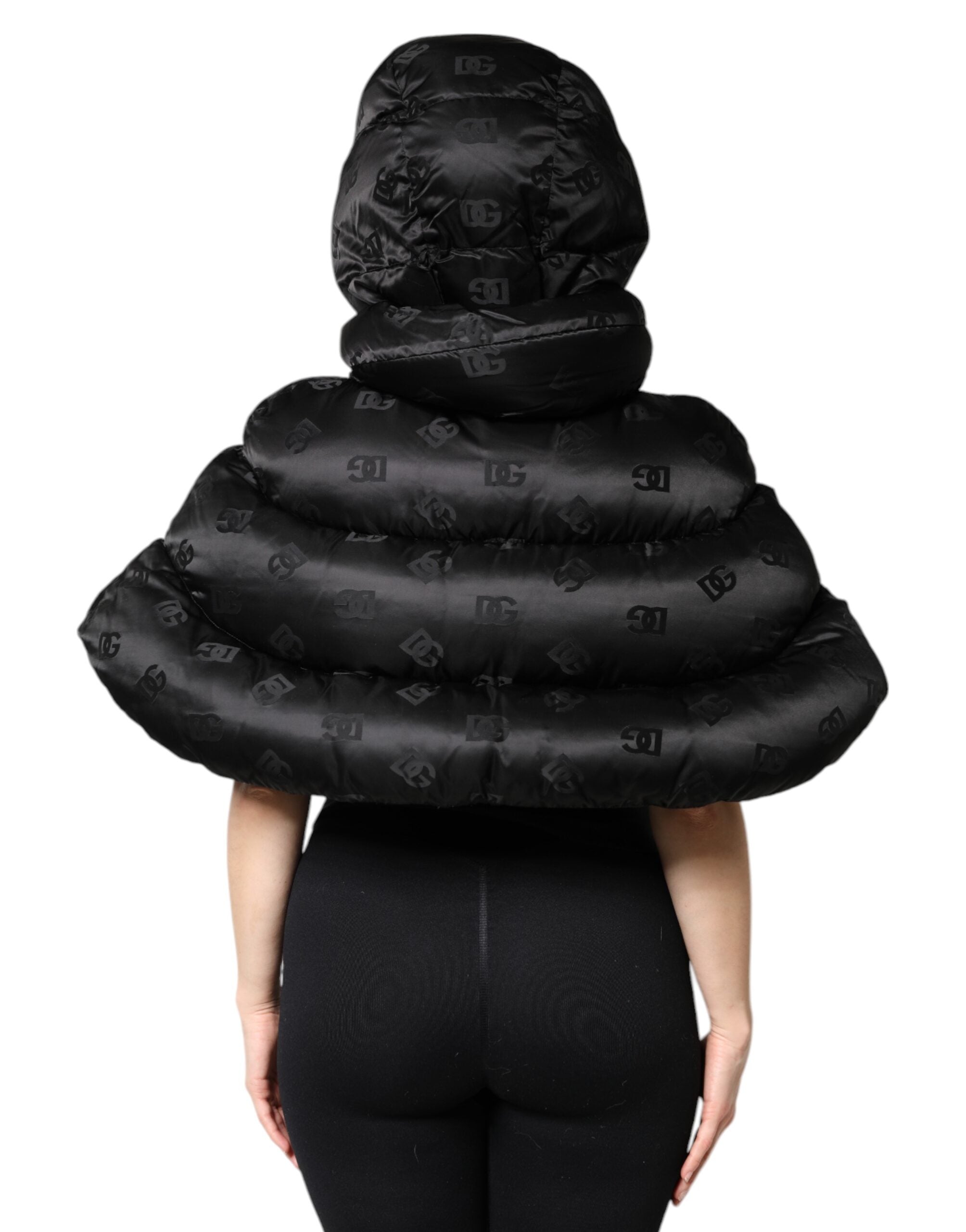 Dolce & Gabbana Black Padded Puffer Hooded Full Zip Cropped Women's Jacket