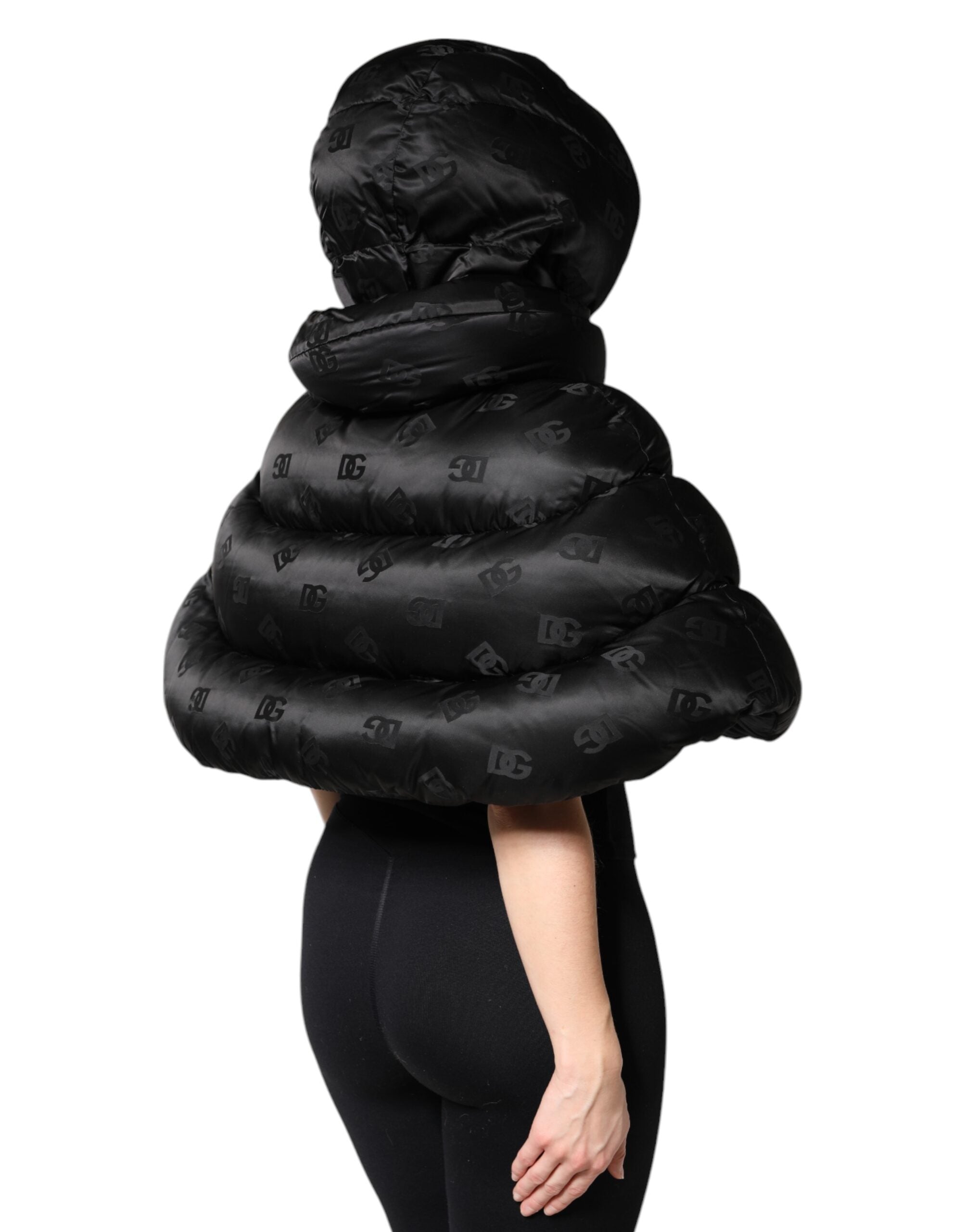 Dolce & Gabbana Black Padded Puffer Hooded Full Zip Cropped Women's Jacket